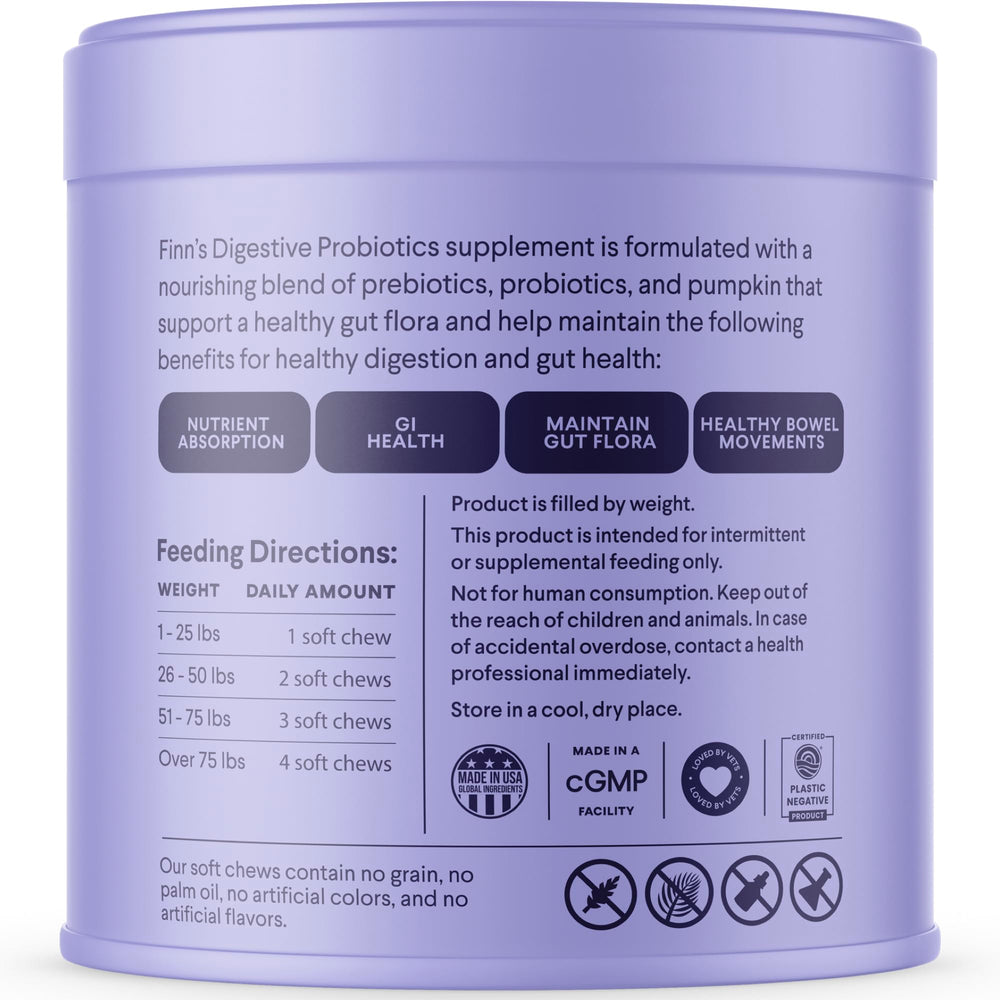 Finn Digestive Probiotics para perros: apoyo a la salud intestinal y la regularidad