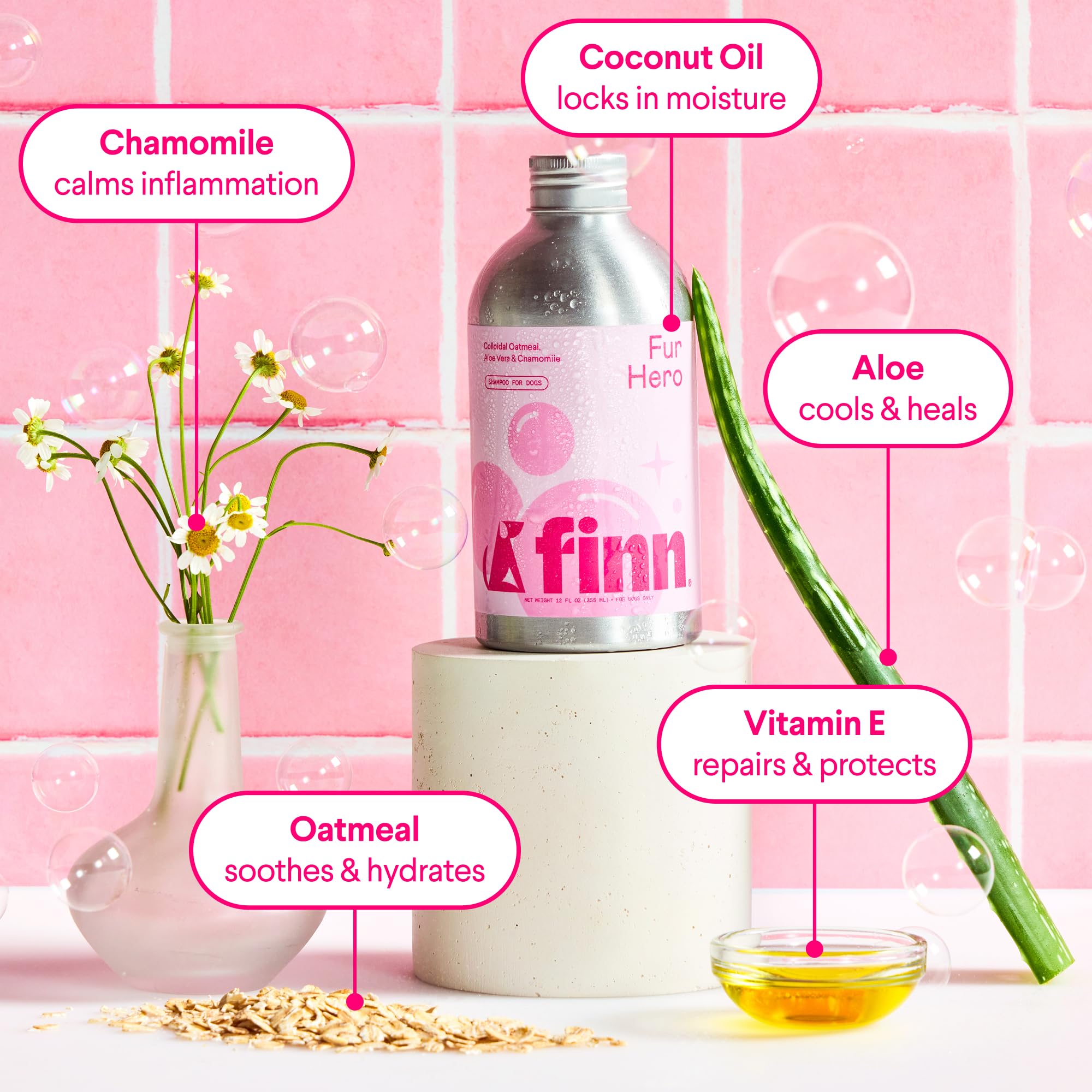 Avena coloidal, aloe y camomila en Finn Fur Hero, ingredientes clave