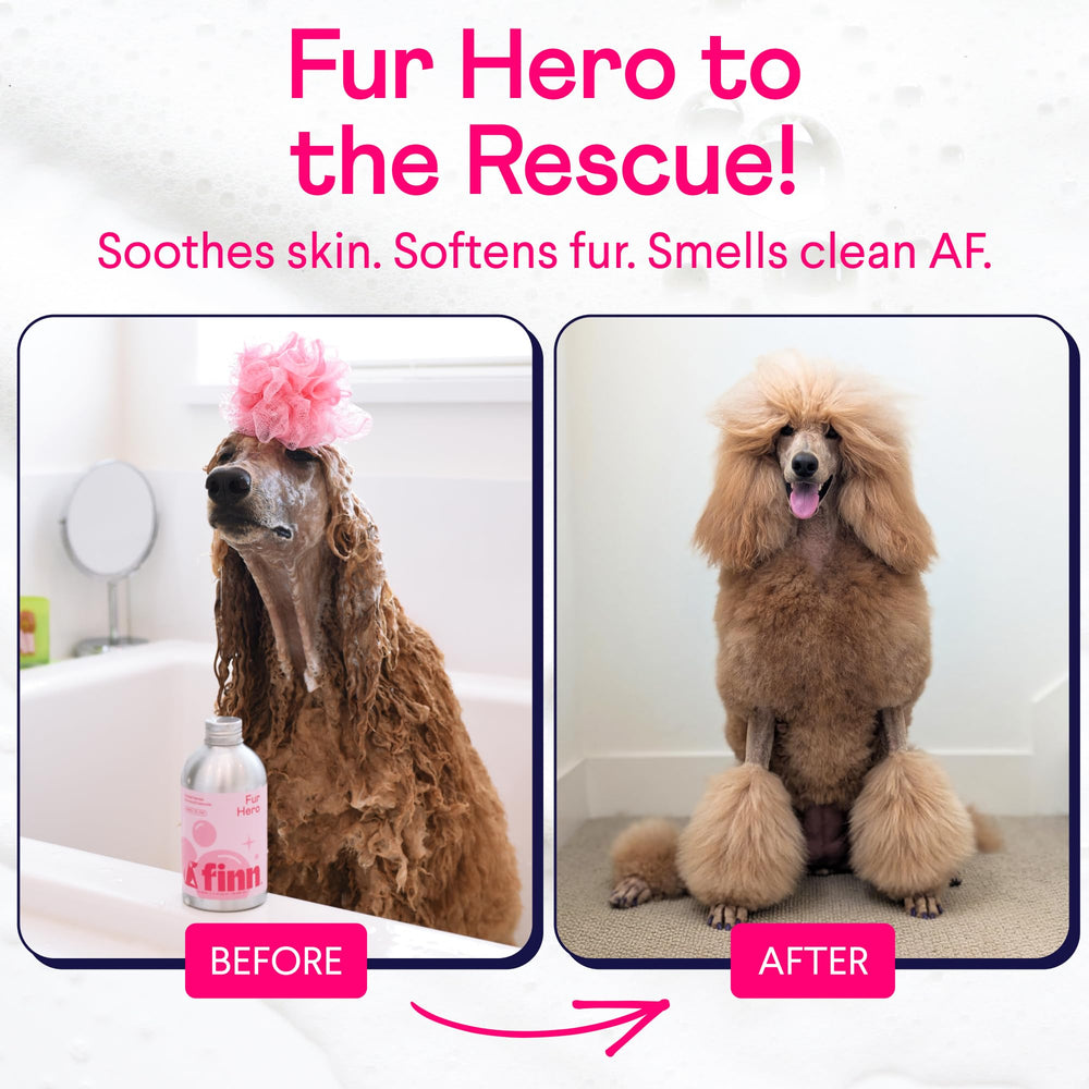 Finn Fur Hero sin sulfatos, ideal para piel sensible de perros