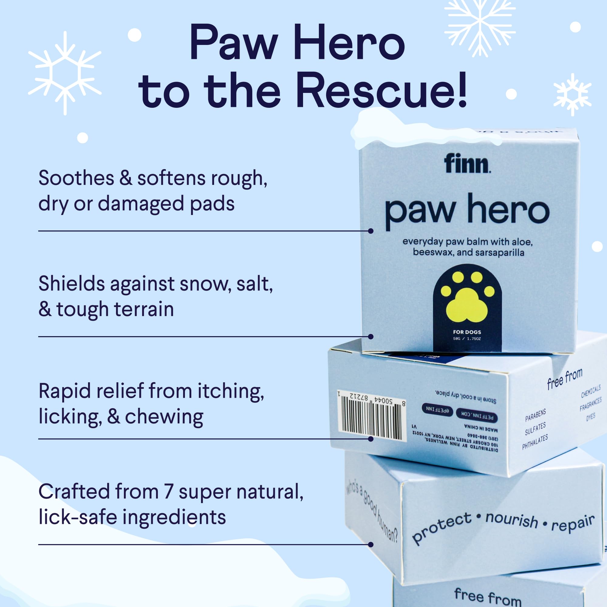 Finn Paw Hero Hidratación duradera de las almohadillas para climas fríos.