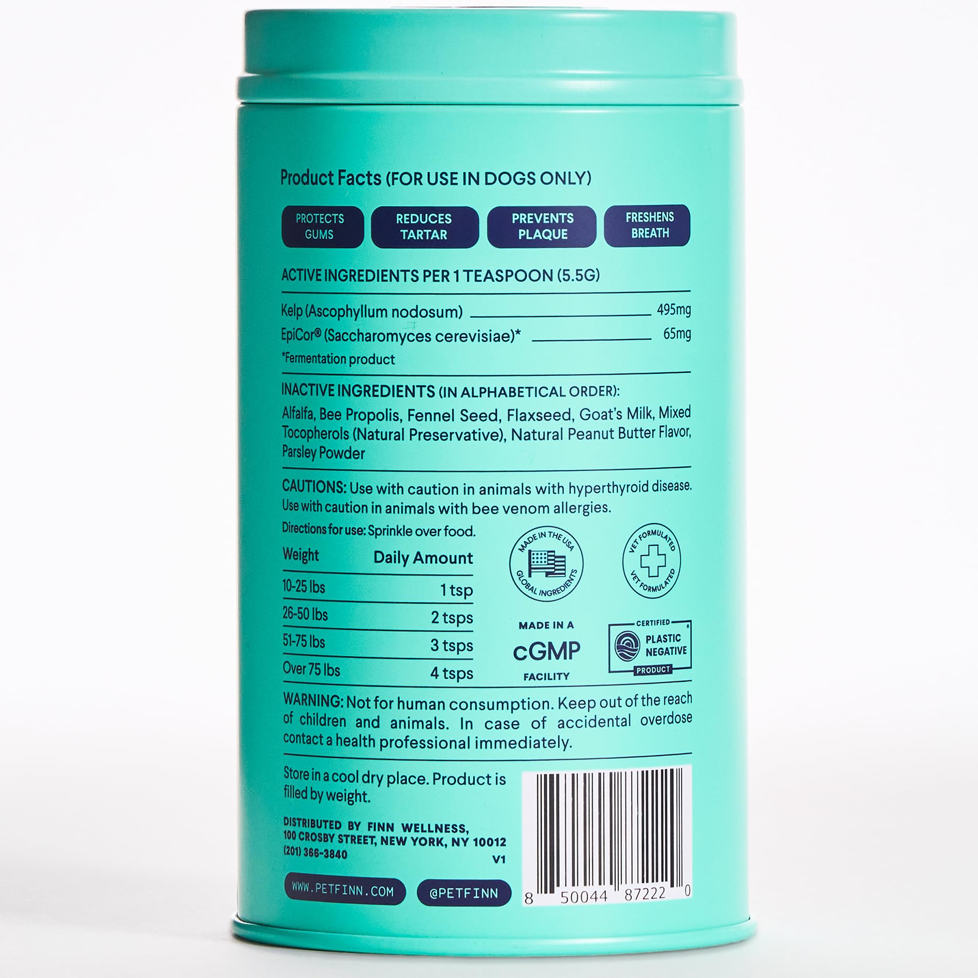 Finn polvo dental para perros, higiene bucal diaria.