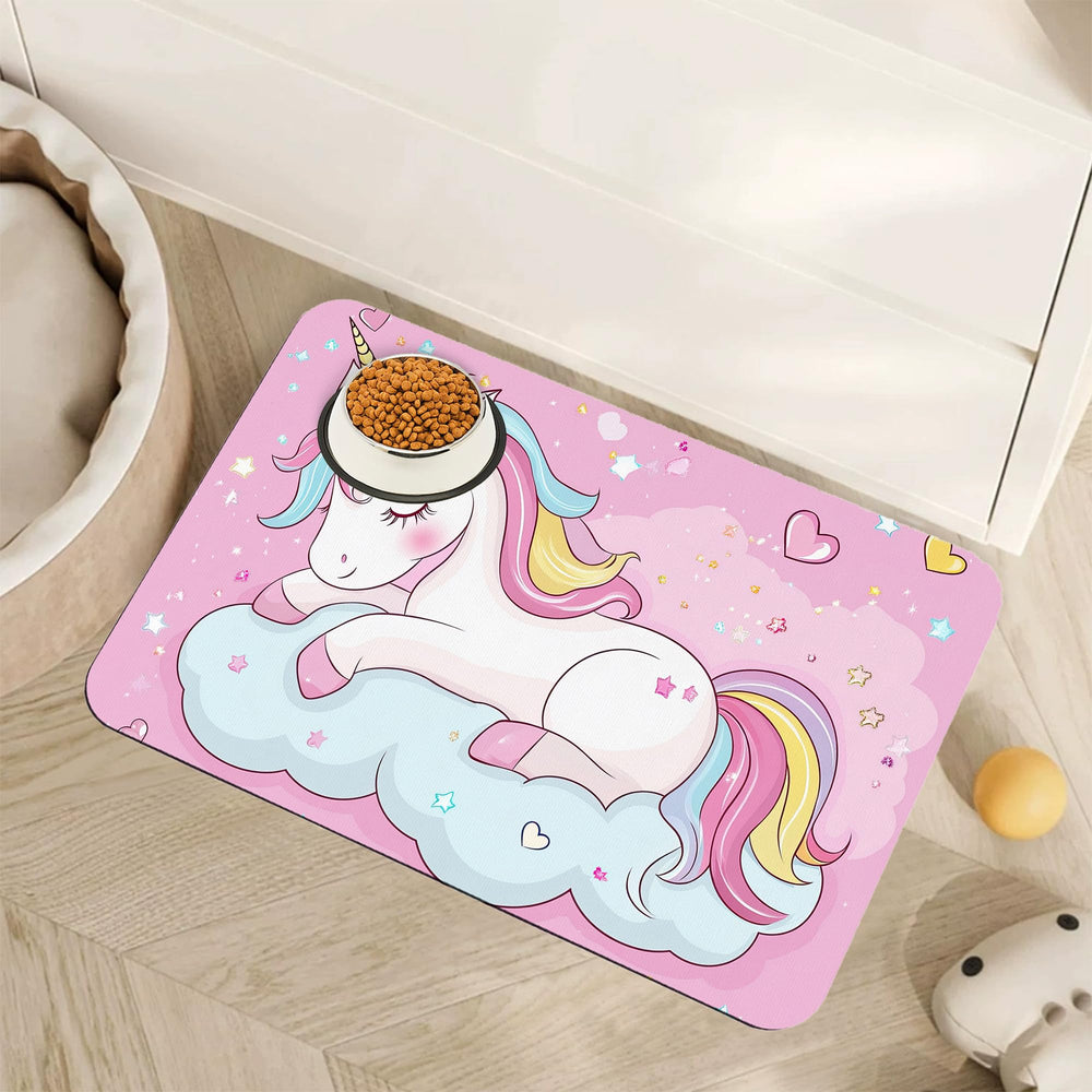 Fiouqine alfombrilla unicornio rosa nuboso para perros, absorbente y protege el suelo