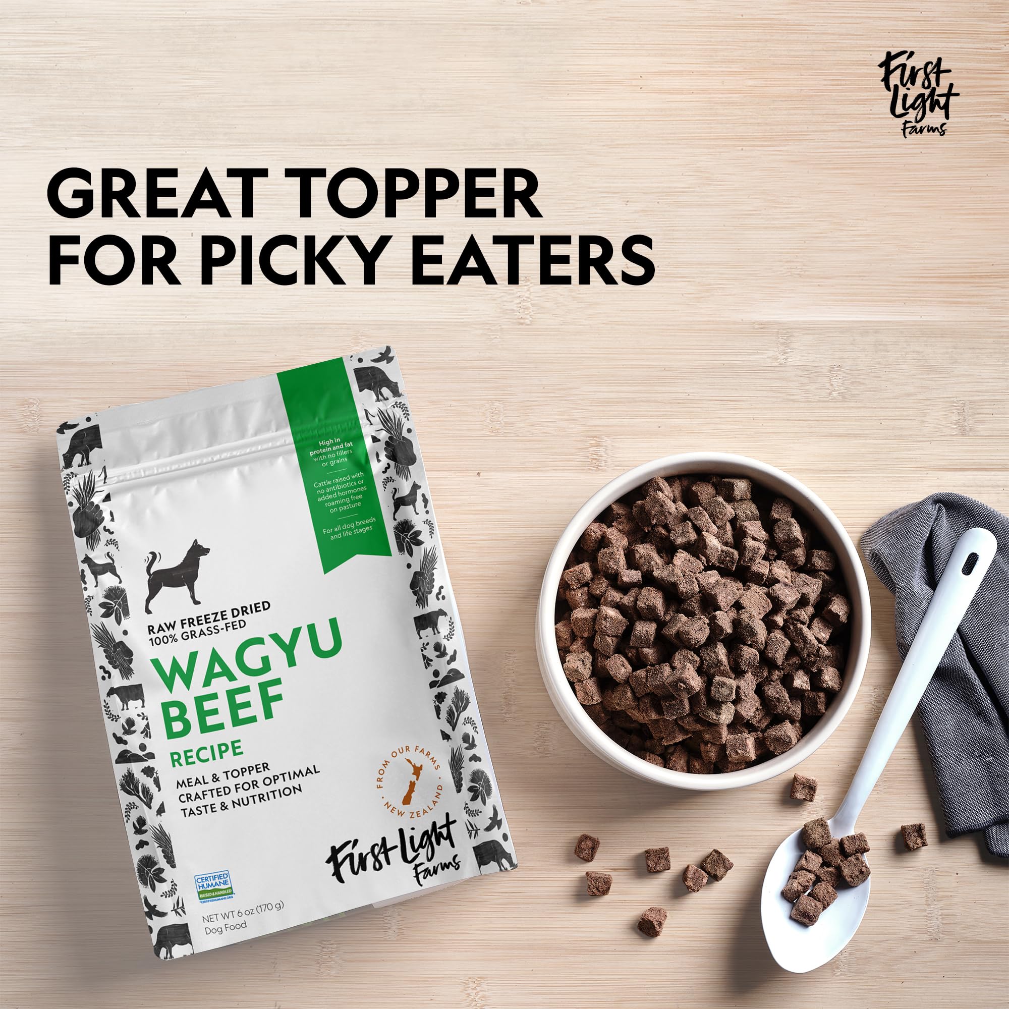 First Light Wagyu sin granos, complemento ideal para dietas sensibles.