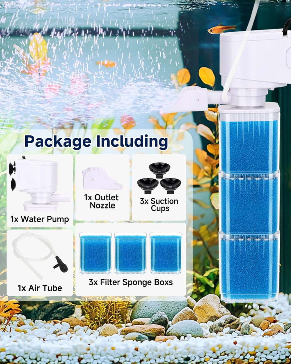 Bomba magnética de bajo ruido Fishkeeper 4-en-1 para noches tranquilas.