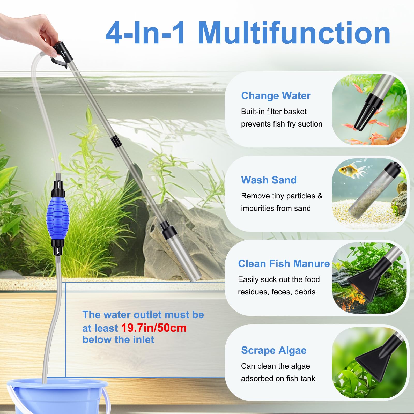fishkeeper limpieza de grava elimina suciedad del sustrato con succión potente