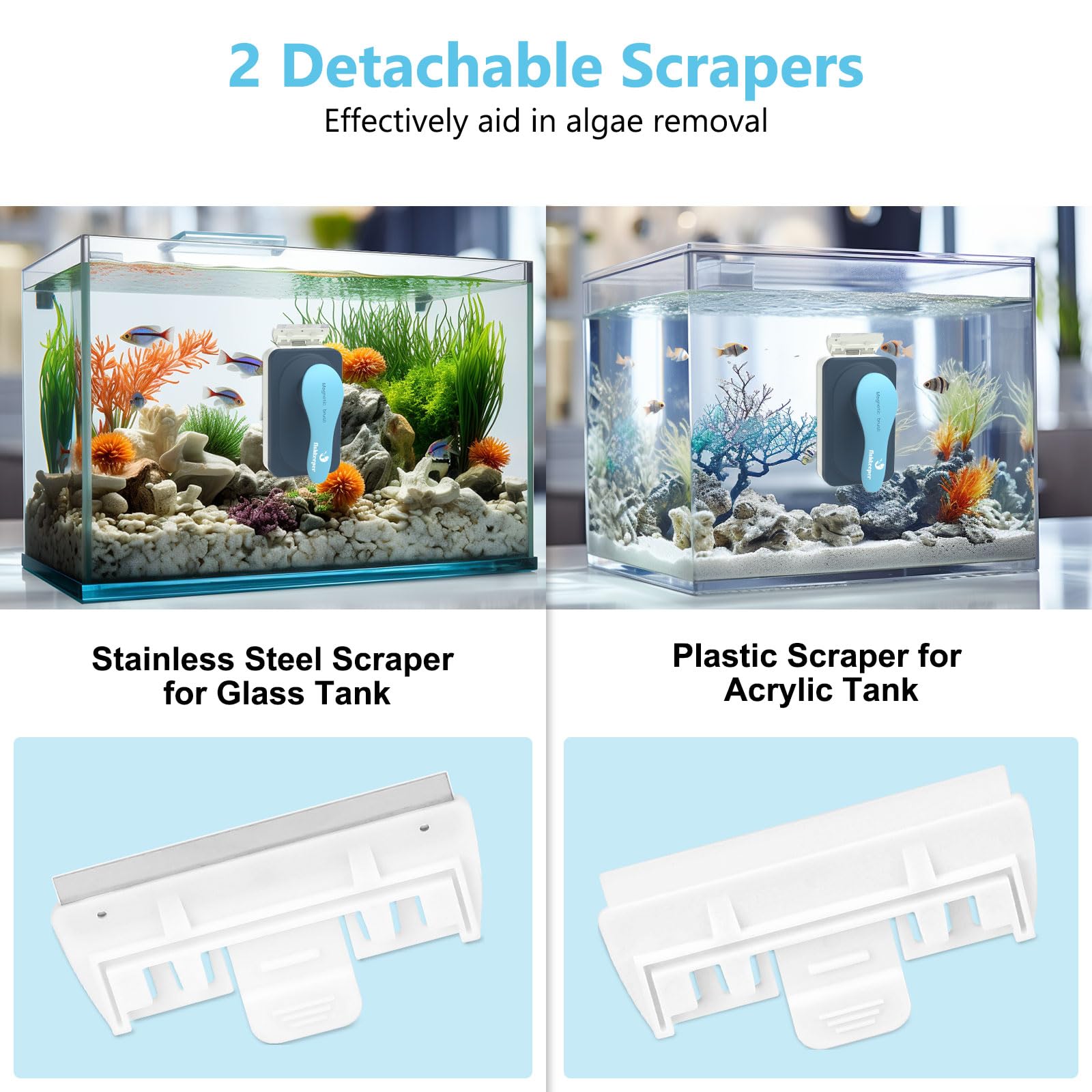 Fishkeeper raspador de algas desmontable acero inoxidable: apto para algas difíciles.