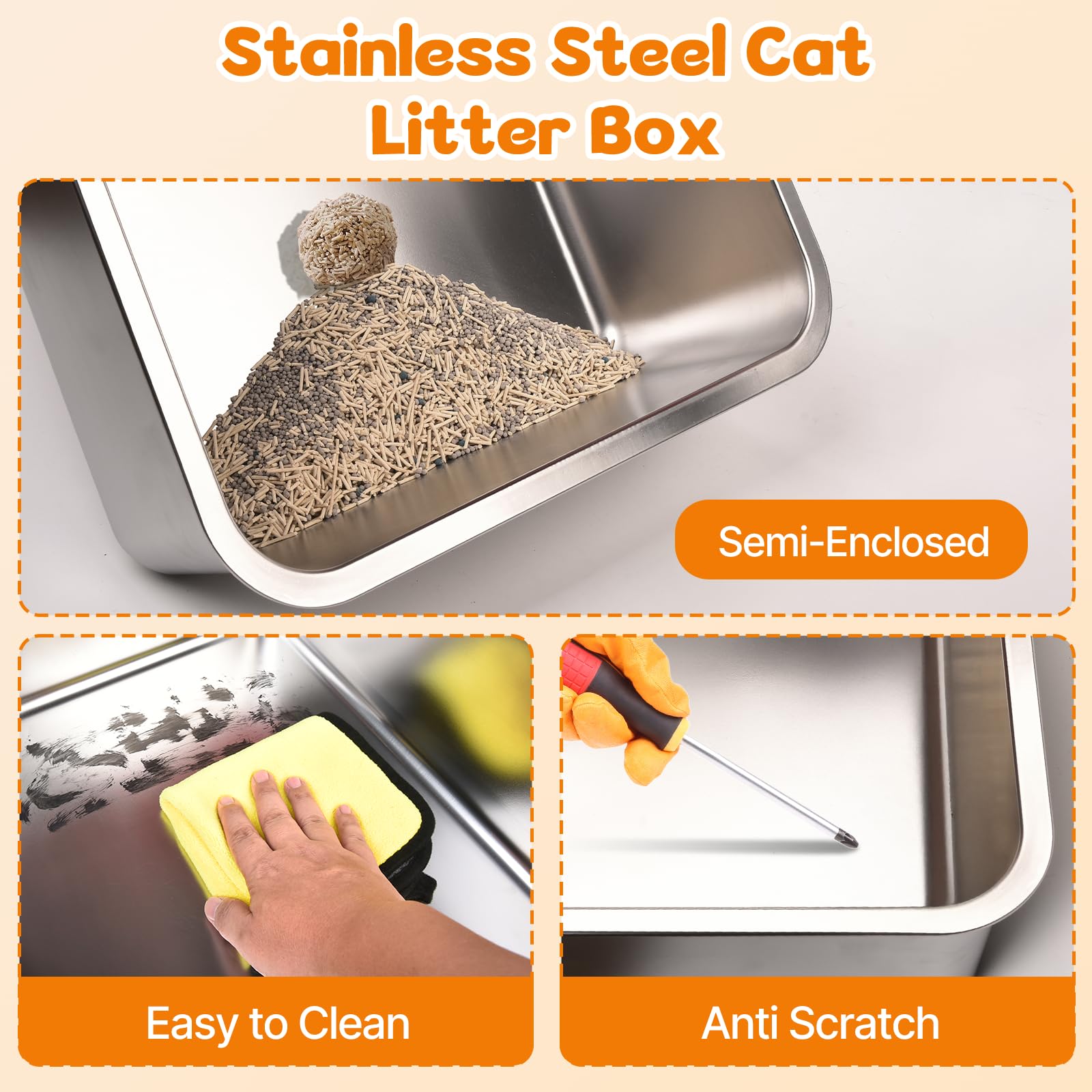 Fitrobust caja higiene gato acero inoxidable dos vias ofrece flexibilidad.