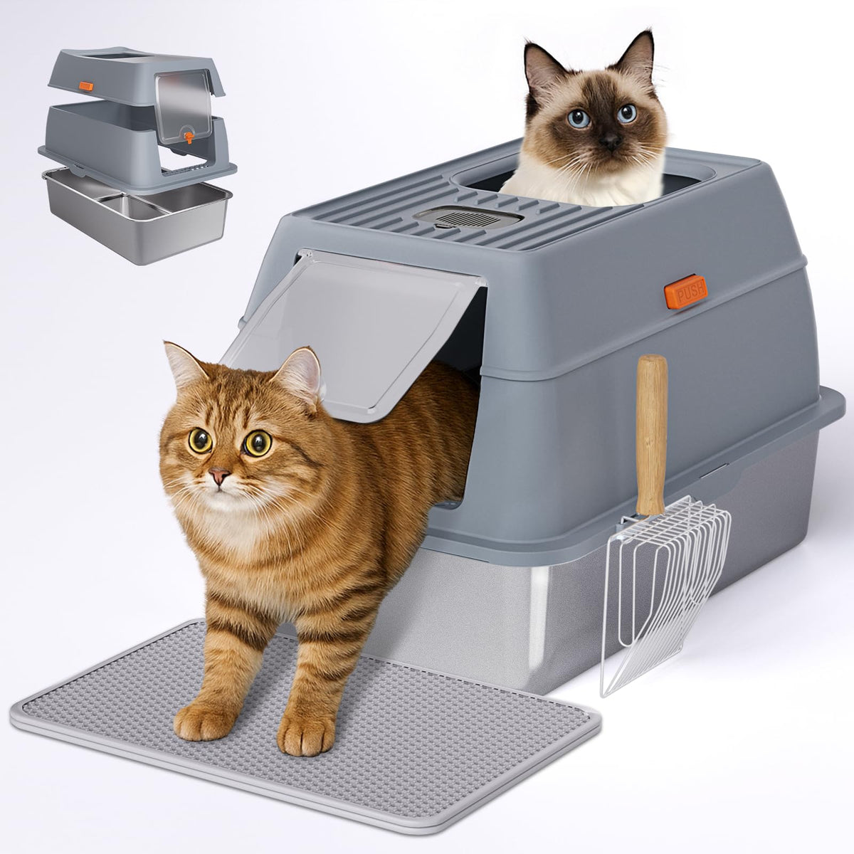Fitrobust caja higiene para gatos con tapa de acero inoxidable para privacidad y limpieza.
