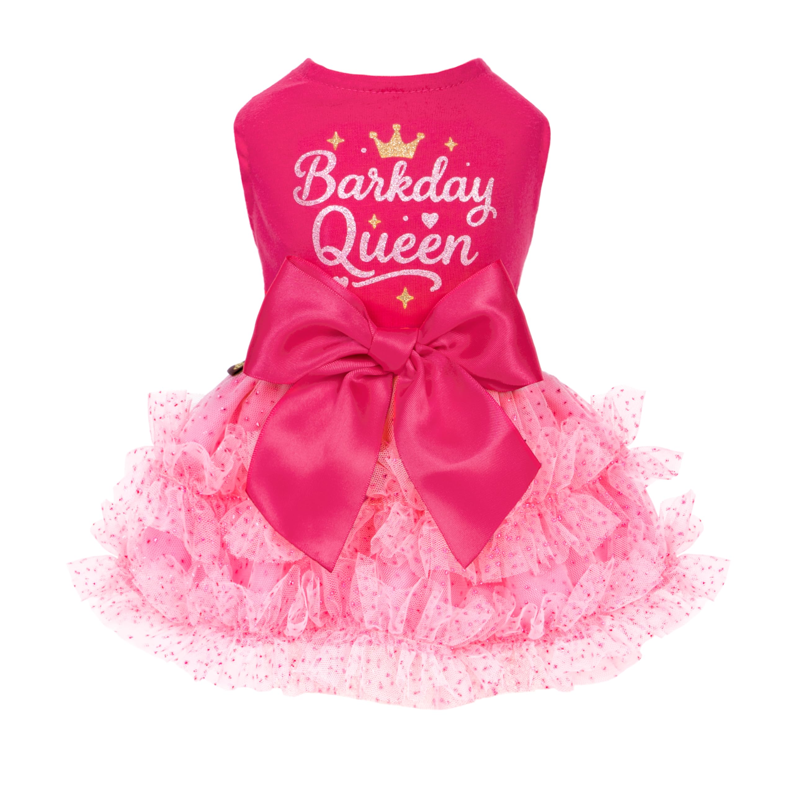 Fitwarm Barkday Queen: vista frontal del vestido para perros pequeños, ideal para cumpleaños.