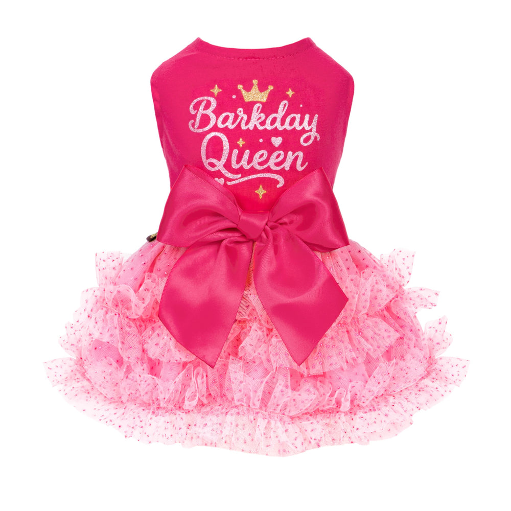 Fitwarm Barkday Queen: vista frontal del vestido para perros pequeños, ideal para cumpleaños.