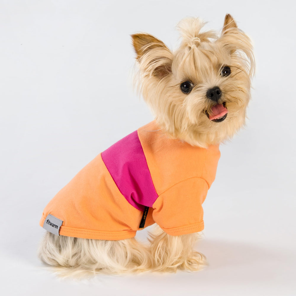 Fitwarm camiseta perro color block naranja, ideal para días cálidos y cómodos.