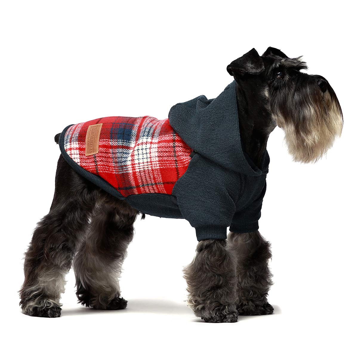 Capucha Fitwarm con forro de pelo para perro tartán, abrigando en días fríos.