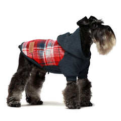 Capucha Fitwarm con forro de pelo para perro tartán, abrigando en días fríos.