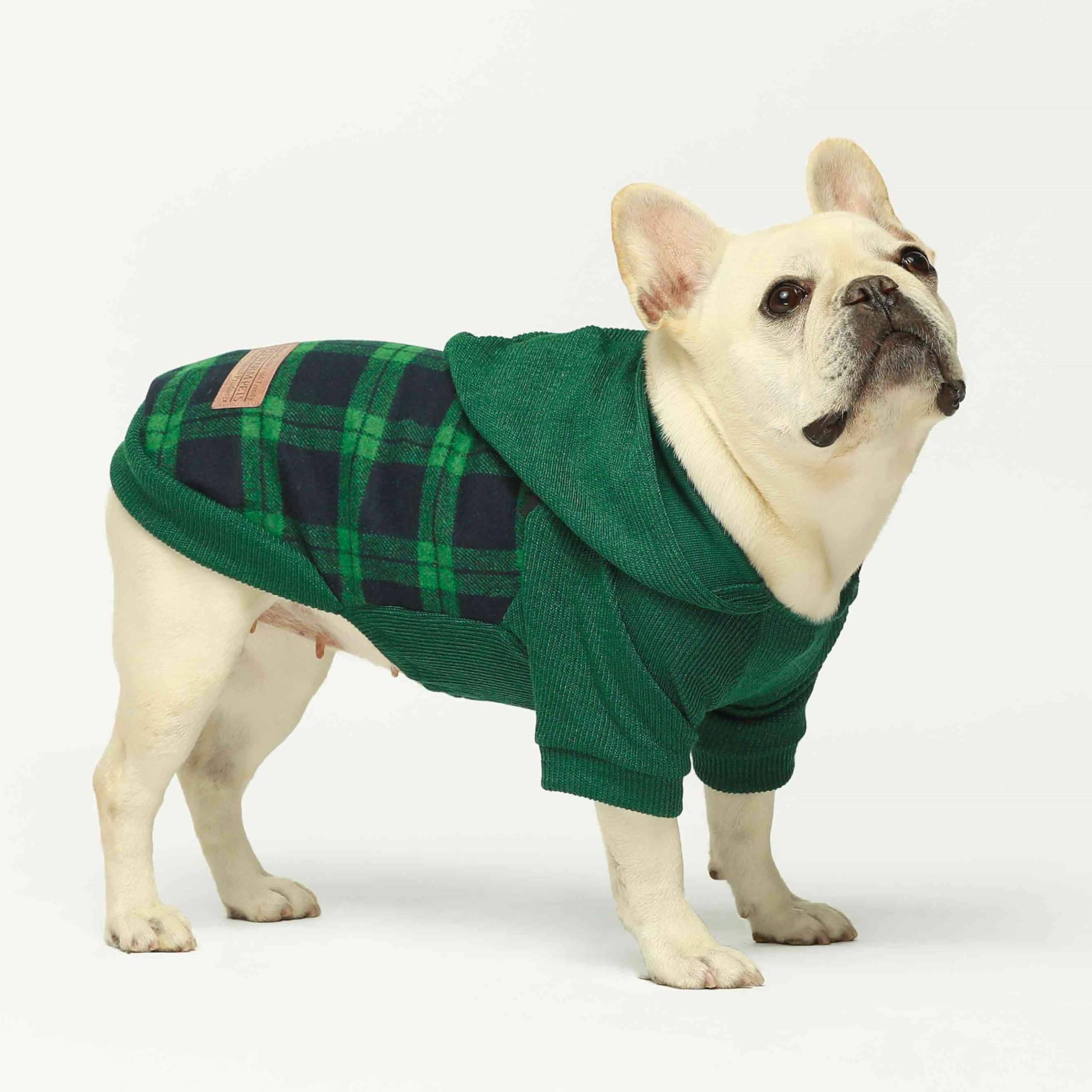 Fitwarm capucha tartán para perro, detalle de diseño cómodo.
