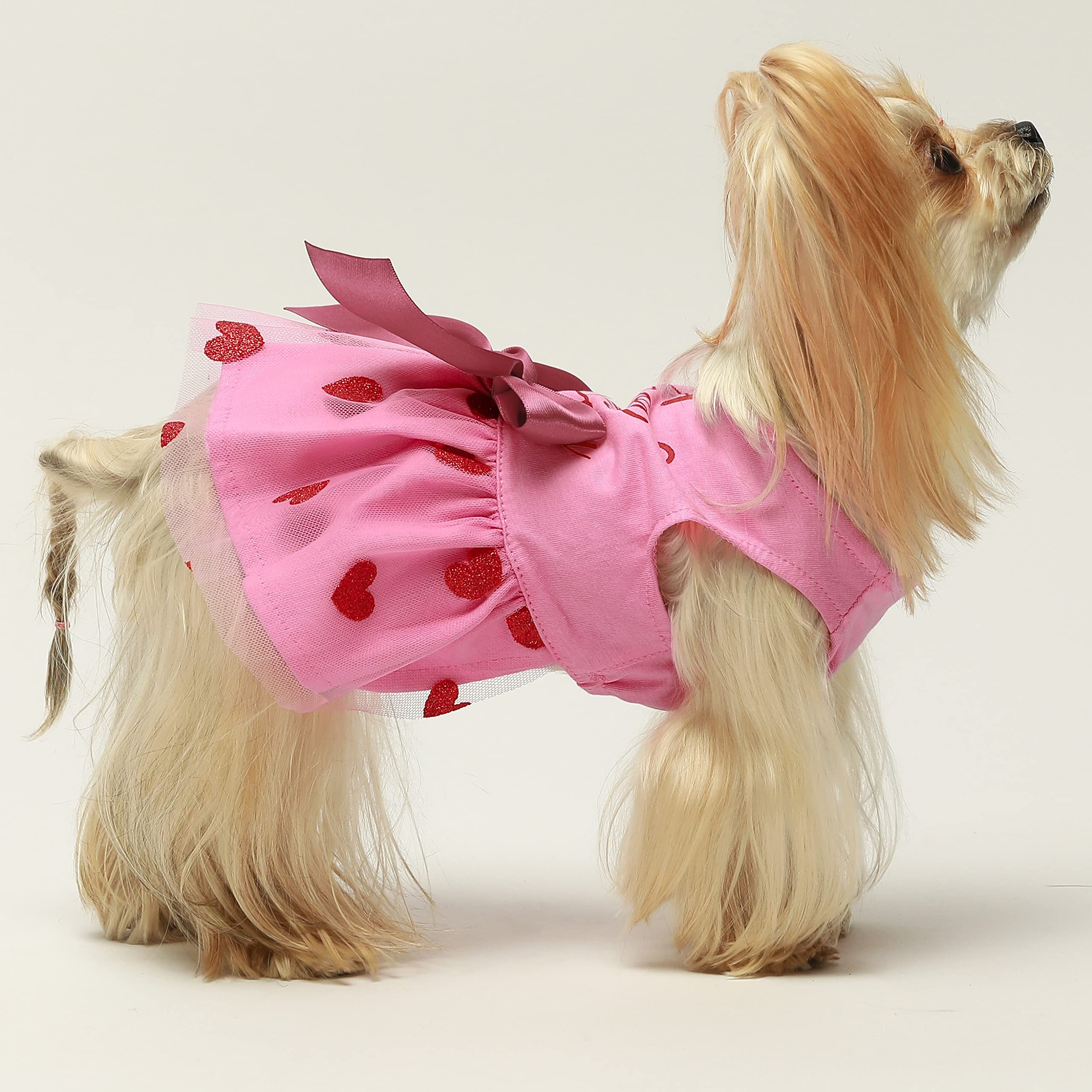Vestido para perro Fitwarm I Woof You rosa vista lateral, cómodo para paseos.