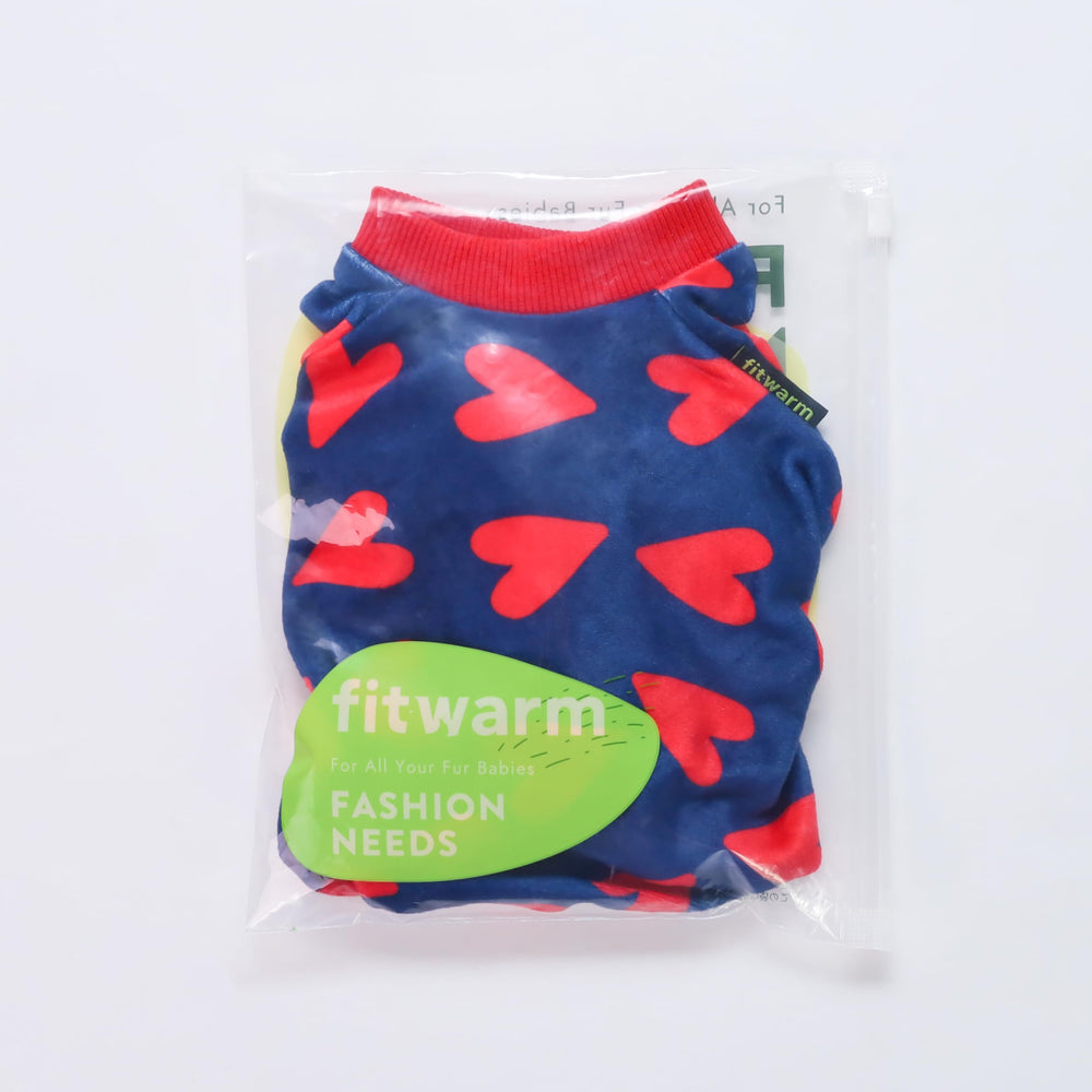 Fitwarm pijama para gato con corazones azules, suave y cómodo.