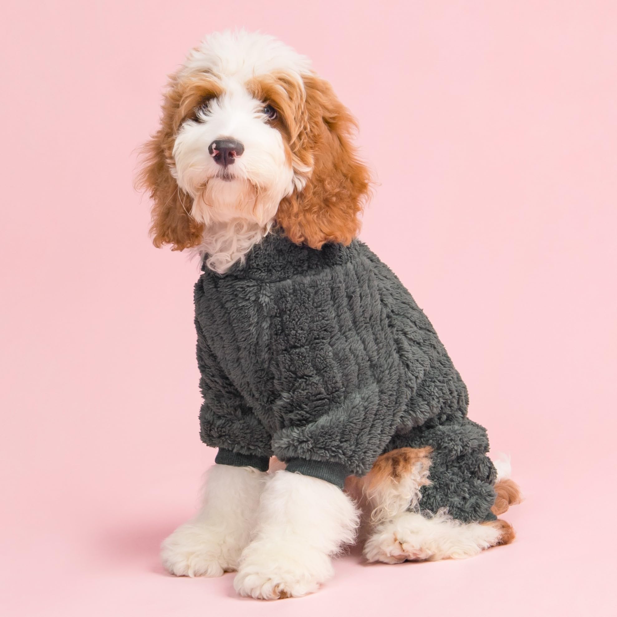 Fitwarm pijama para perros con cuello tortuga, diseño sherpa suave para descansar en casa.