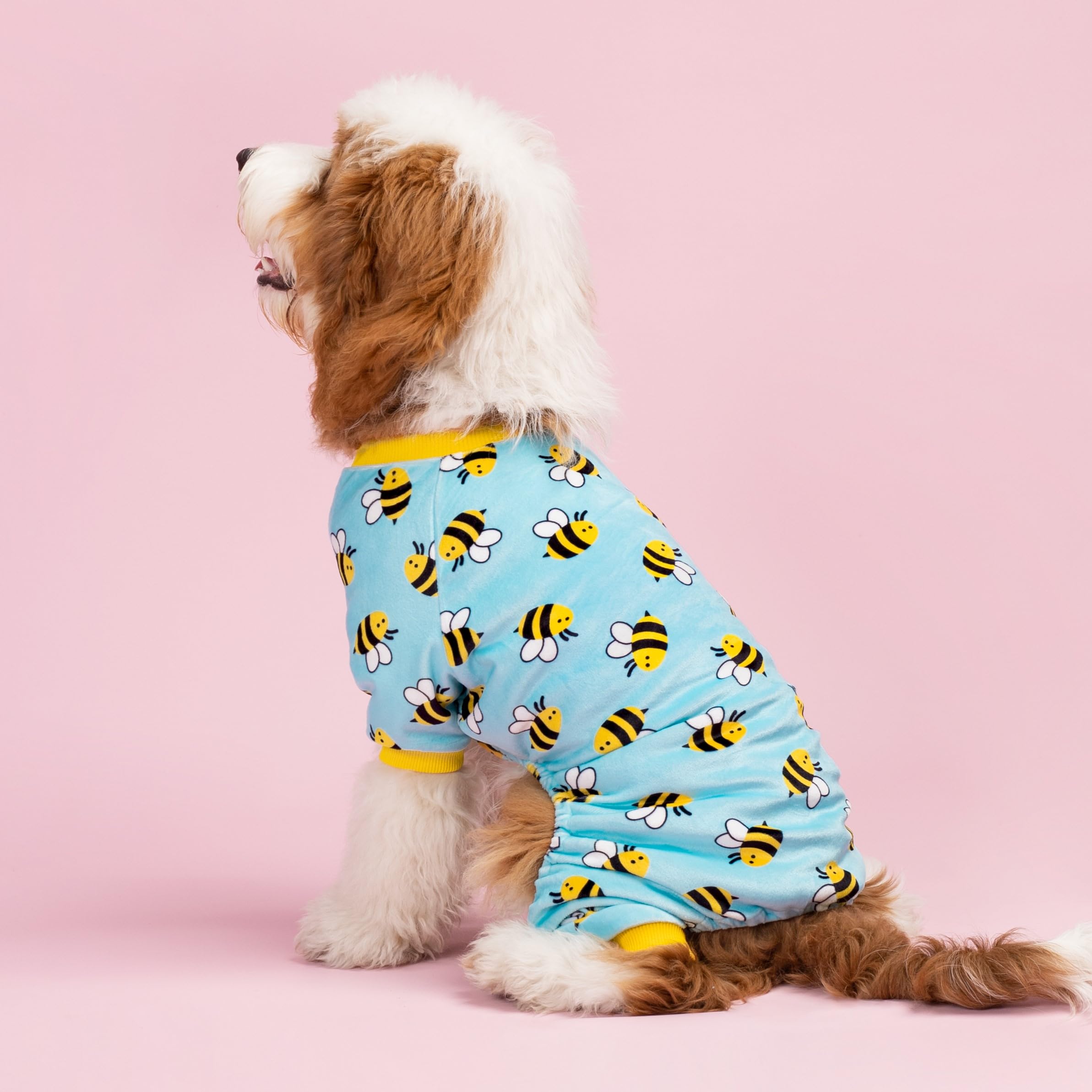 Fitwarm pijama canino con dibujo de abeja en azul, favorece la visibilidad y la comodidad.