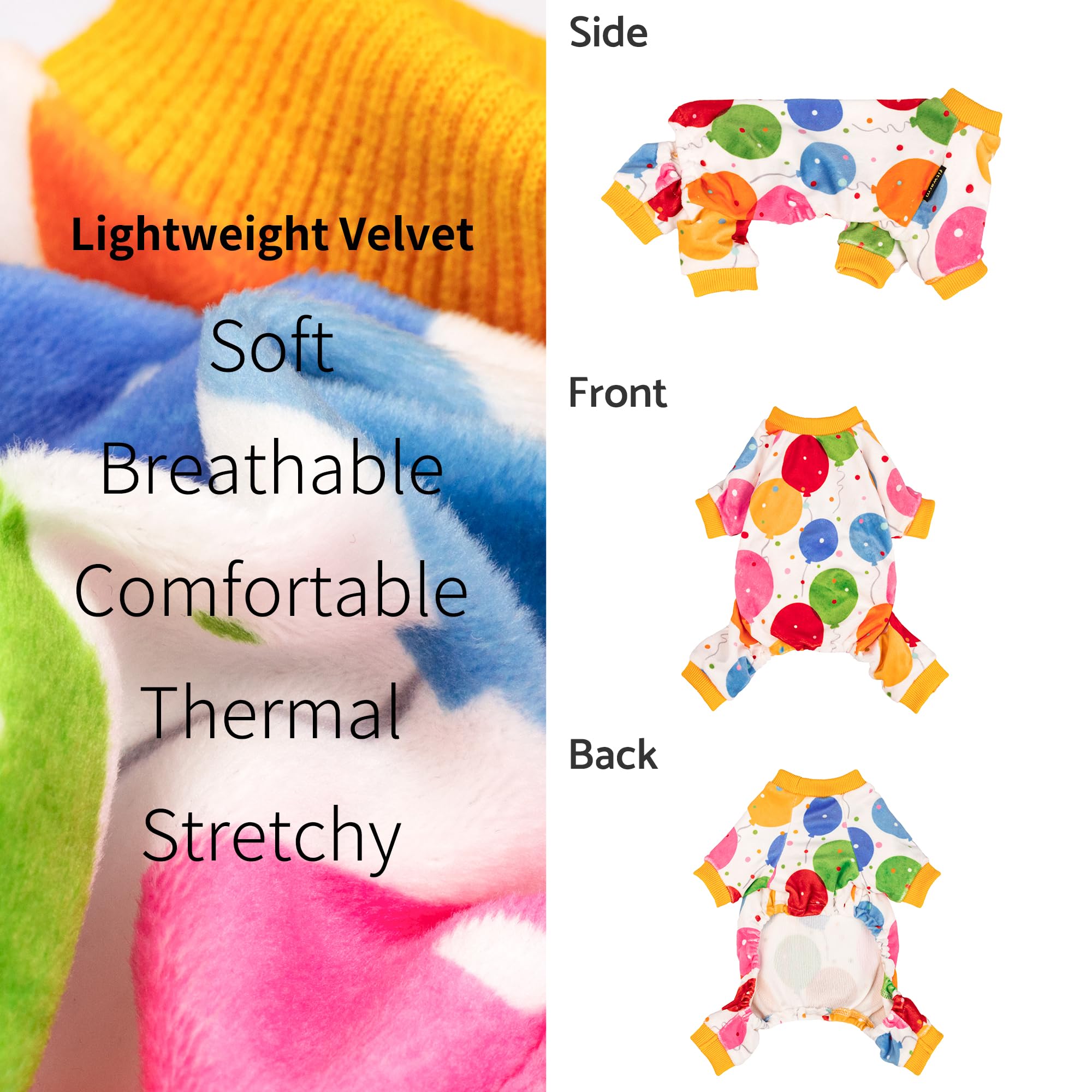 Fitwarm pijama para perro con globos azules, perfecto para eventos y días festivos.
