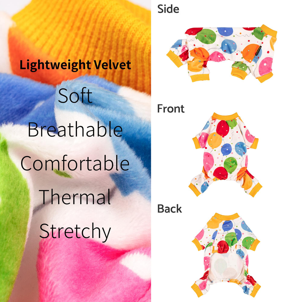 Fitwarm pijama para perro con globos azules, perfecto para eventos y días festivos.