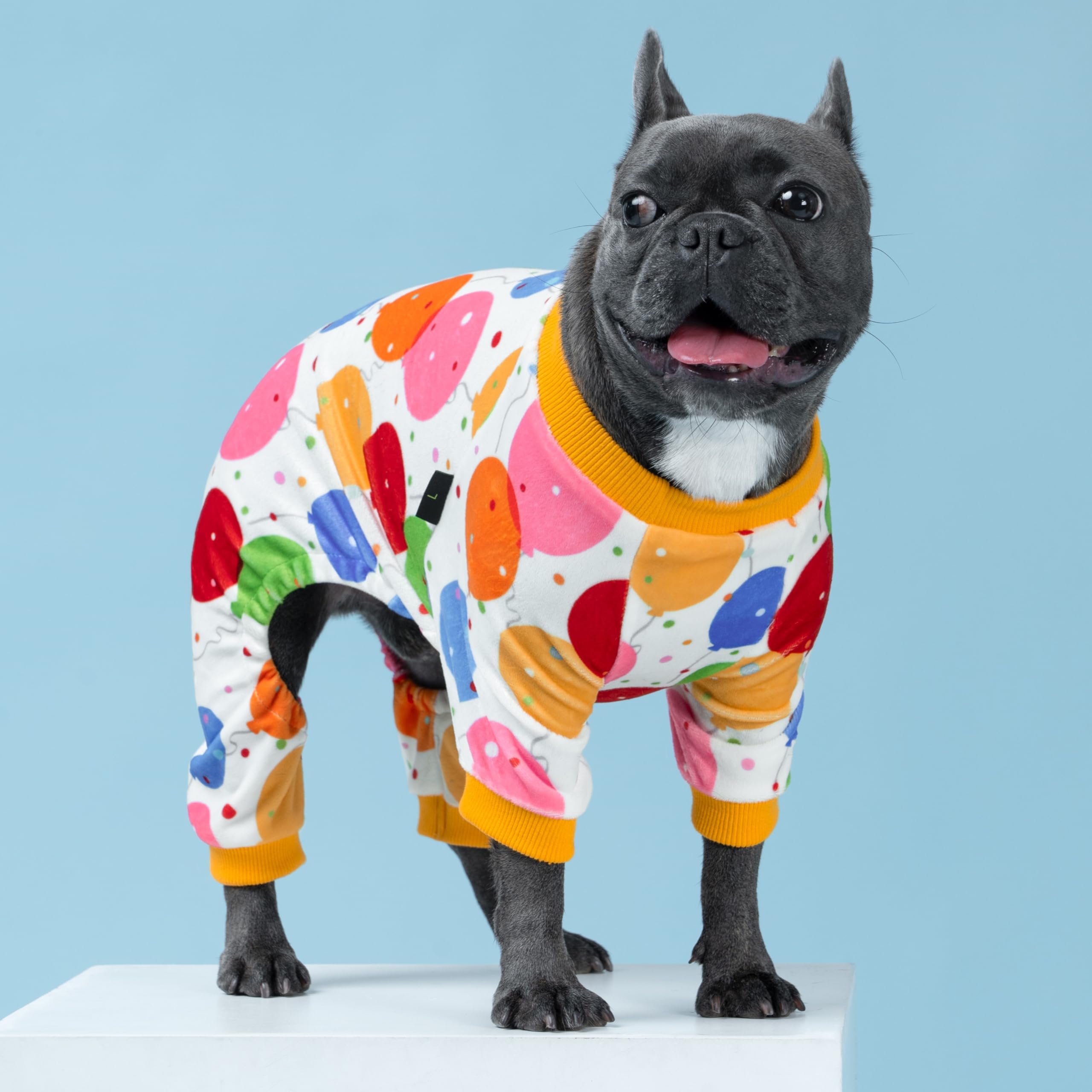 Fitwarm pijama para perro con globos multicolores, perfecto para celebraciones y fotos.