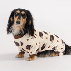 Fitwarm pijama para perro con erizo y bellotas en beige, suave.