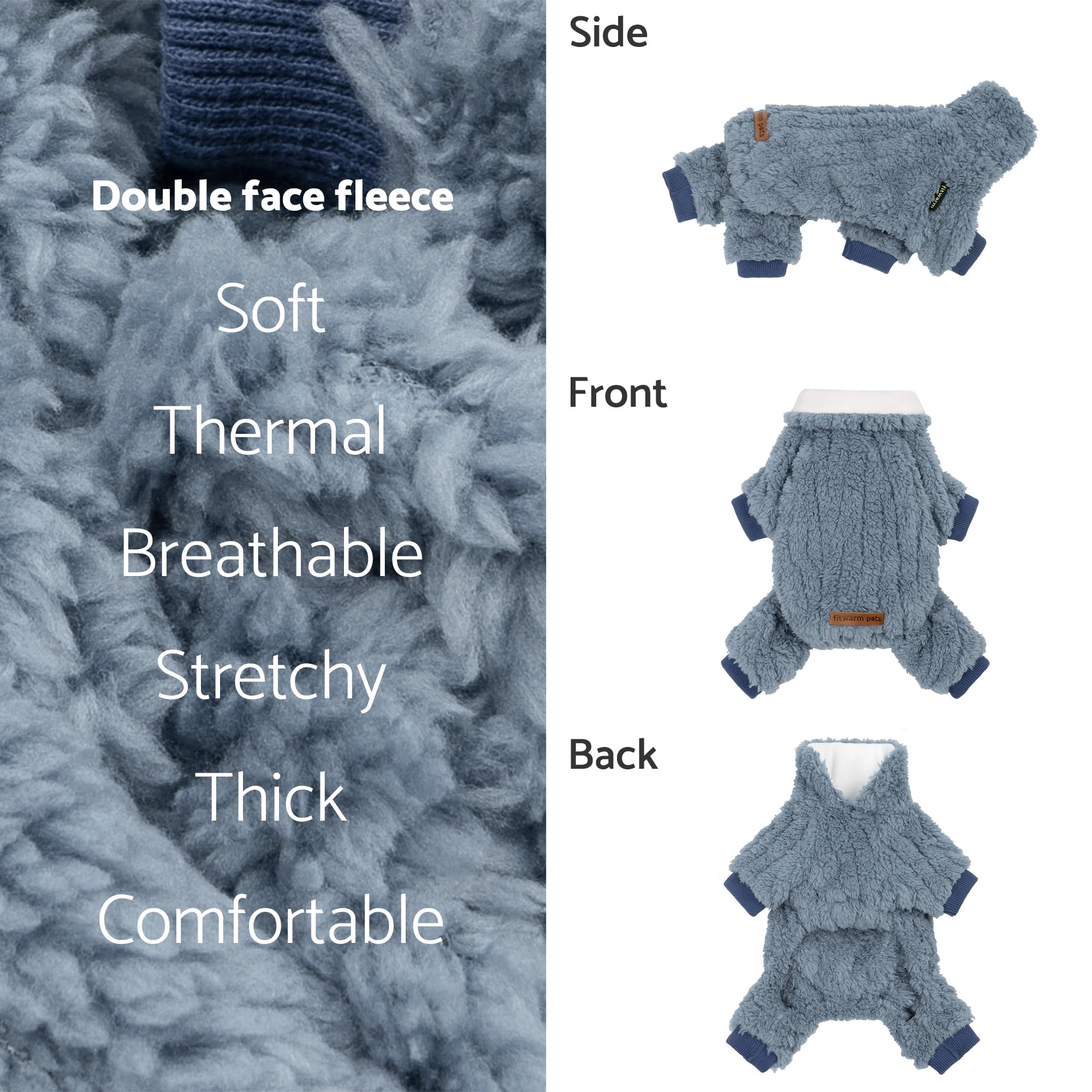 Fitwarm pijama para perro con ribetes en puños, ajuste cómodo y seguro.