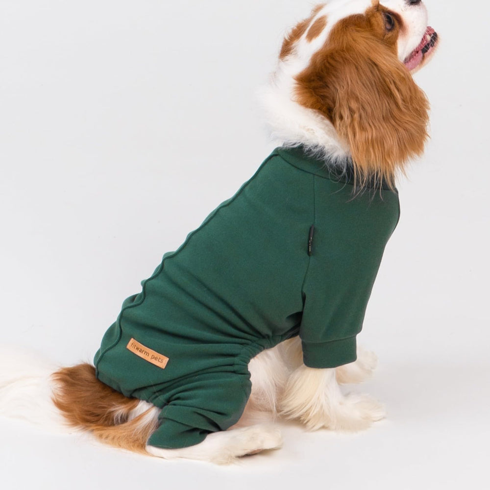 Textura forro polar suave del pijama Fitwarm para perro en primer plano.
