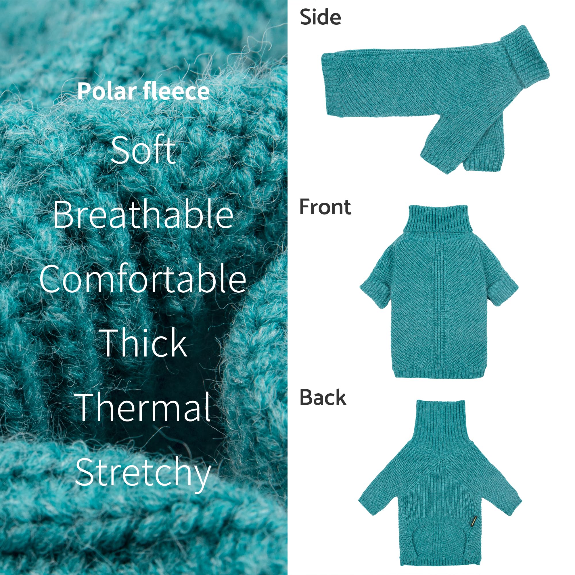 Fitwarm prenda de paseo para perro, cuello alto clásico en azul turquesa.