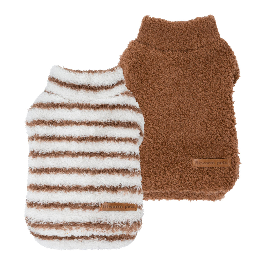 Fitwarm suéter fleece rayas marrón para perro pequeño, cálido y suave.