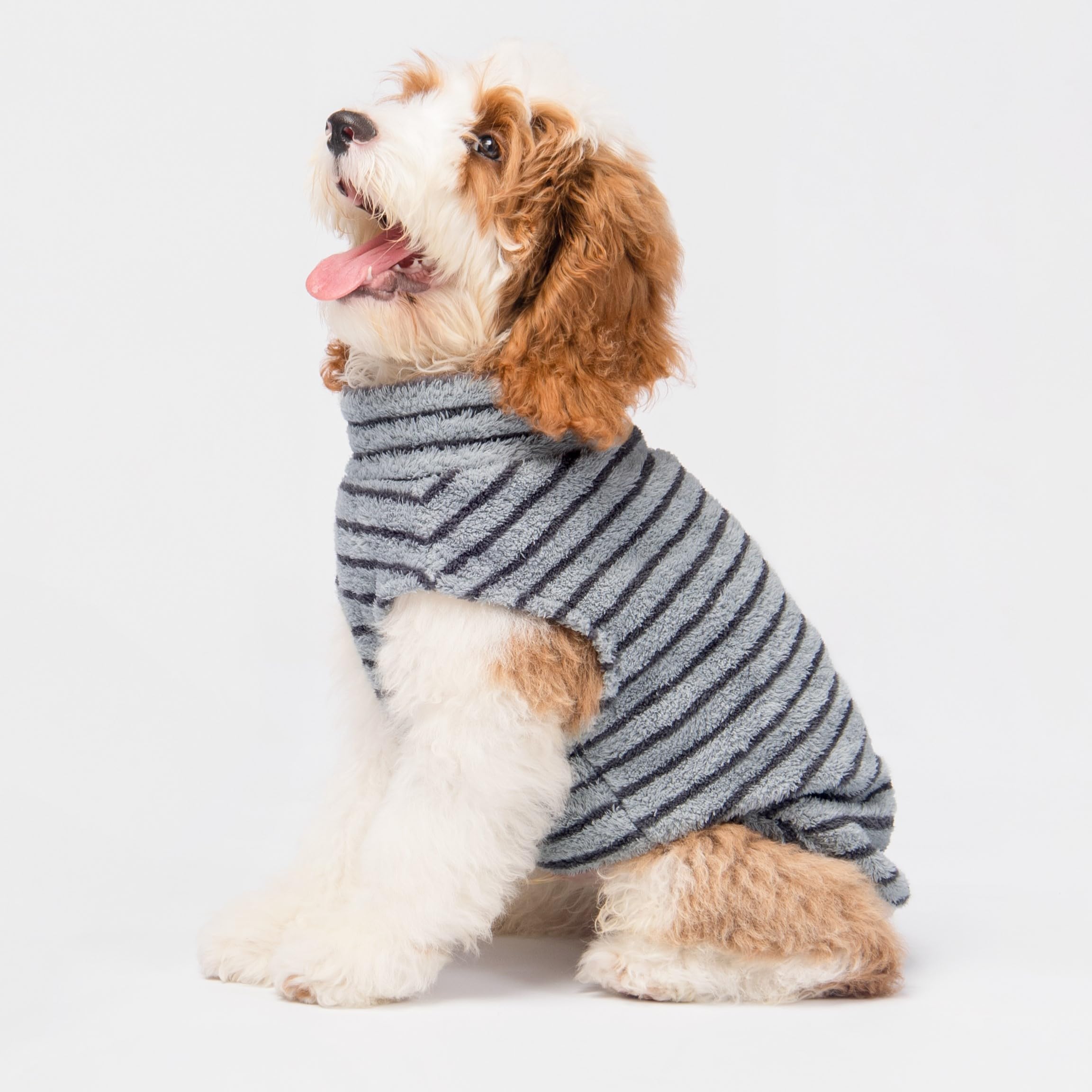 Fitwarm sudadera para perro gris a rayas, comodidad suave para salidas diarias