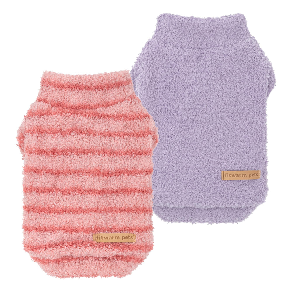 Fitwarm sudadera de felpa rayas rosado-violeta para perros pequeños, ideal para paseos.