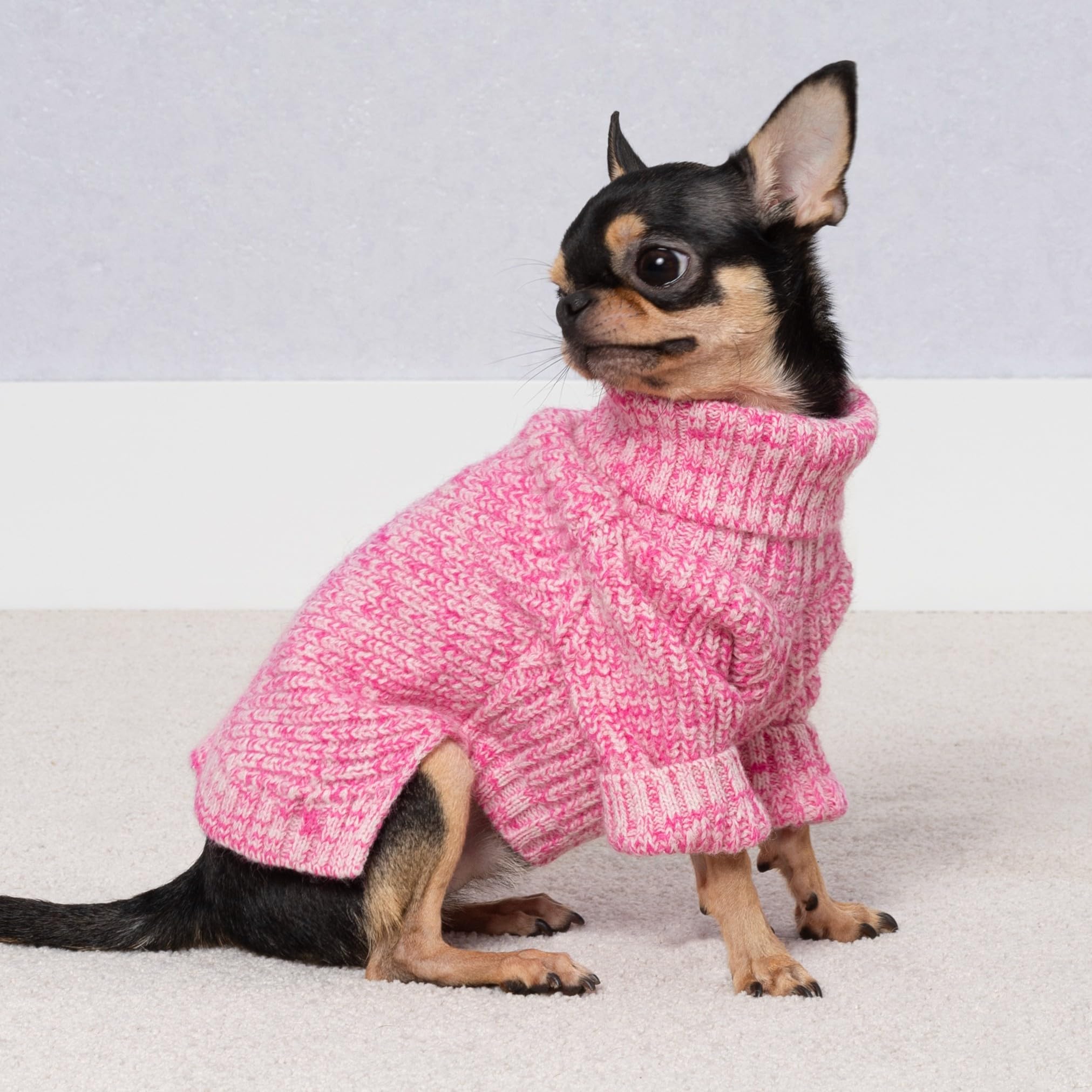 Suéter de invierno para perros, rosa jaspeado y suave