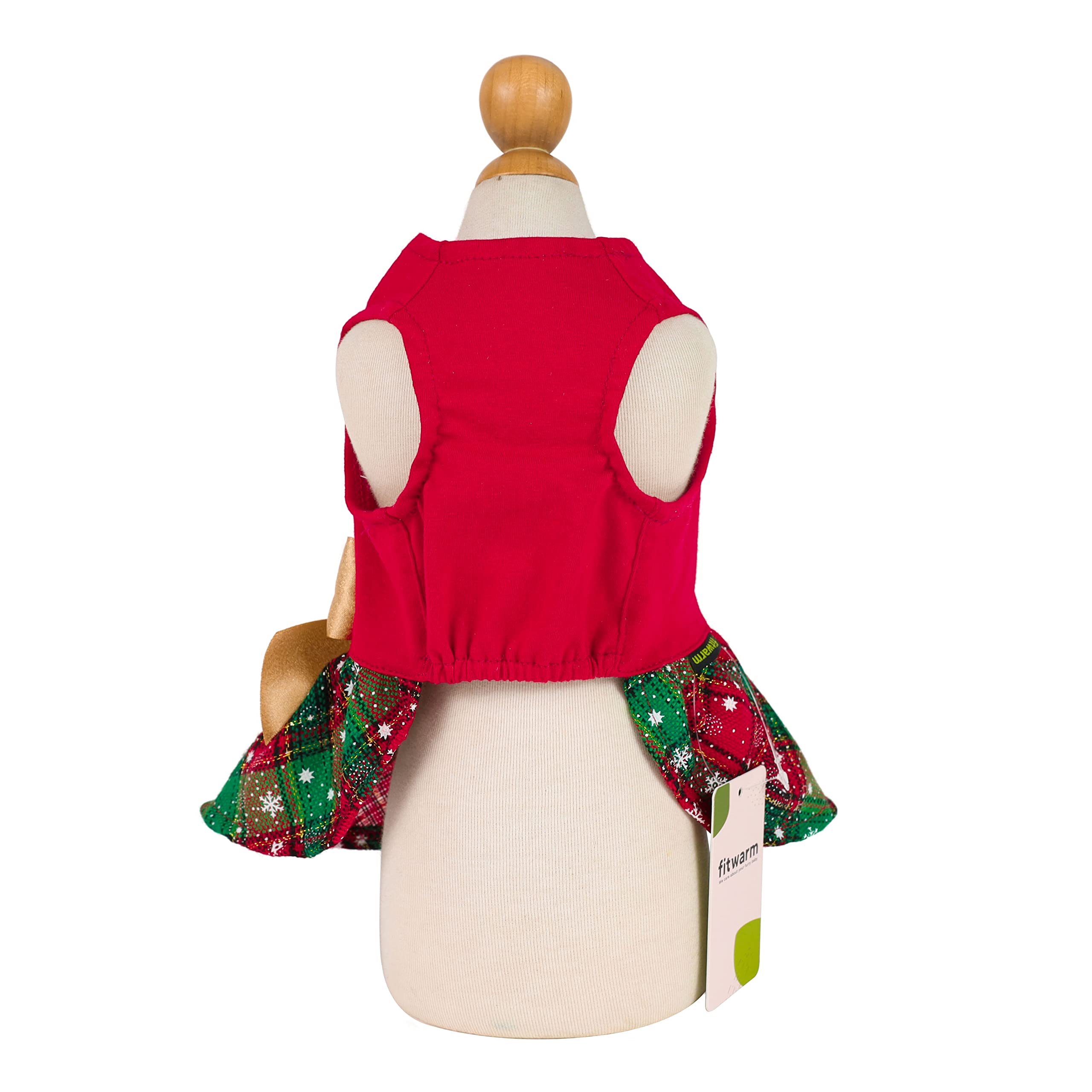 Vestido Fitwarm para perro con lazo navideño, ideal para fiestas.