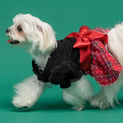 Fitwarm vestido navideño, lazo rojo, toque festivo para tu mascota.