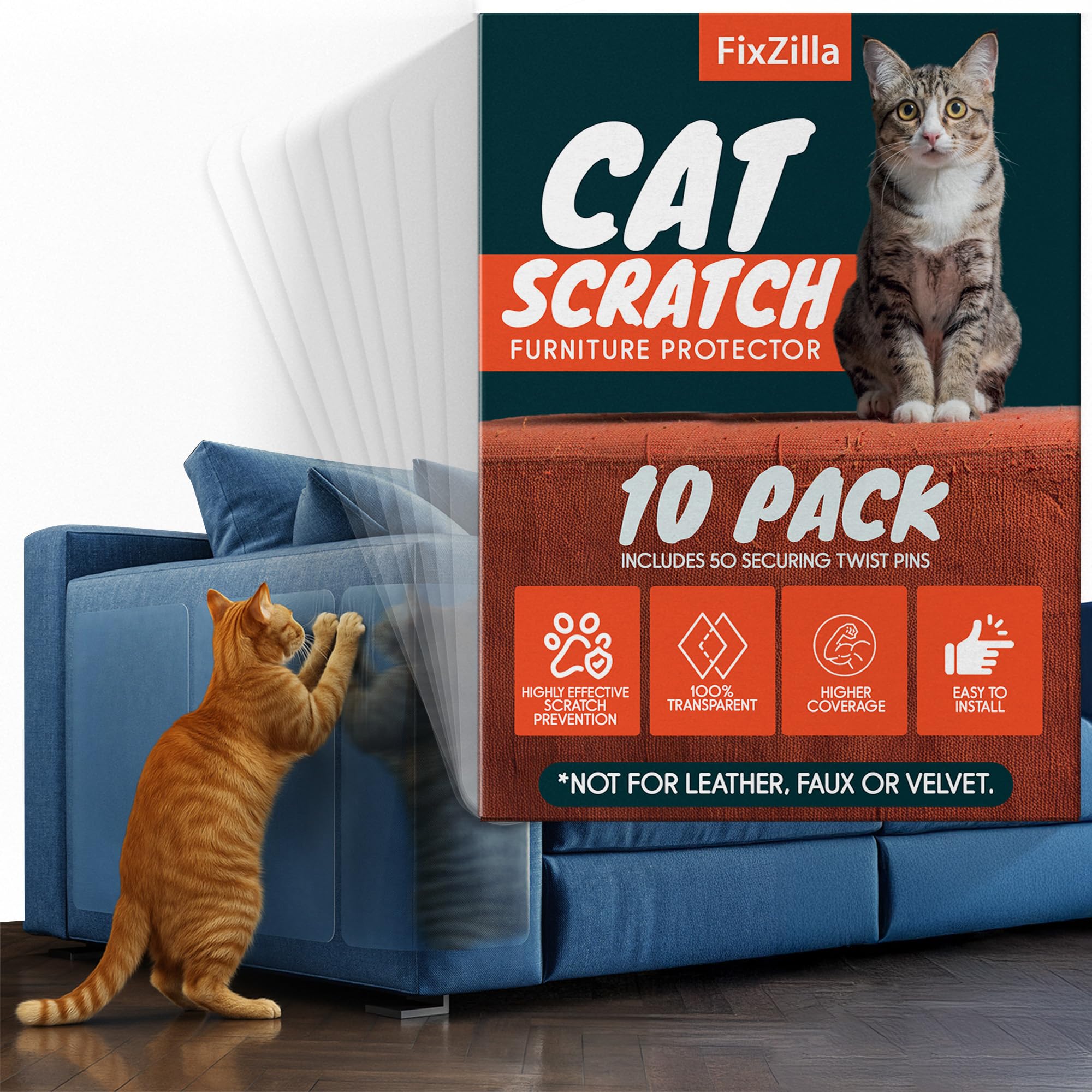 Protector FixZilla para muebles contra arañazos de gato, protección discreta.