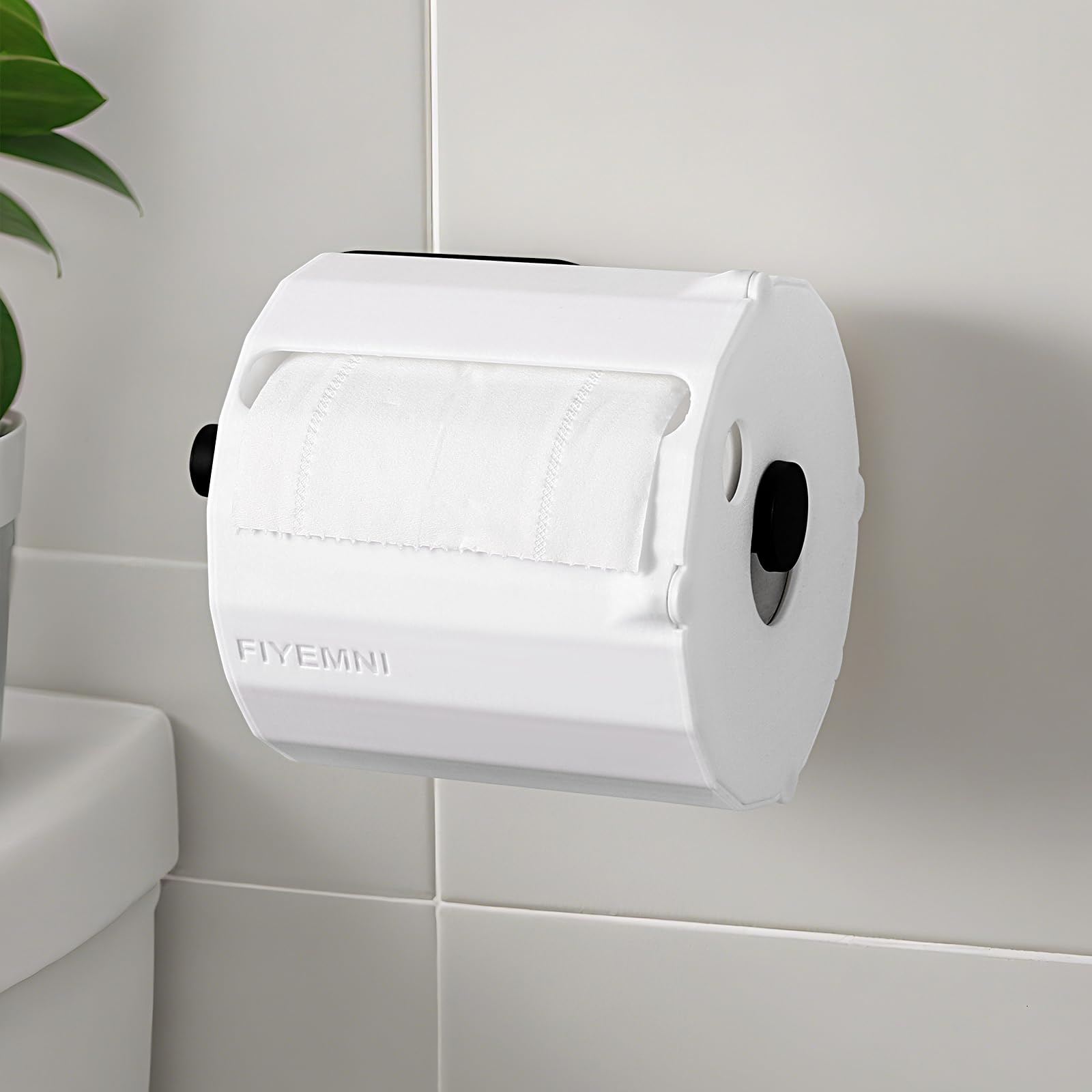 Protector FIYEMNI para papel higiénico con cubierta; evita desgarros y desperdicio.