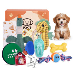 Flair Gifts kit nuevo cachorro con juguetes plush para juego suave y seguro