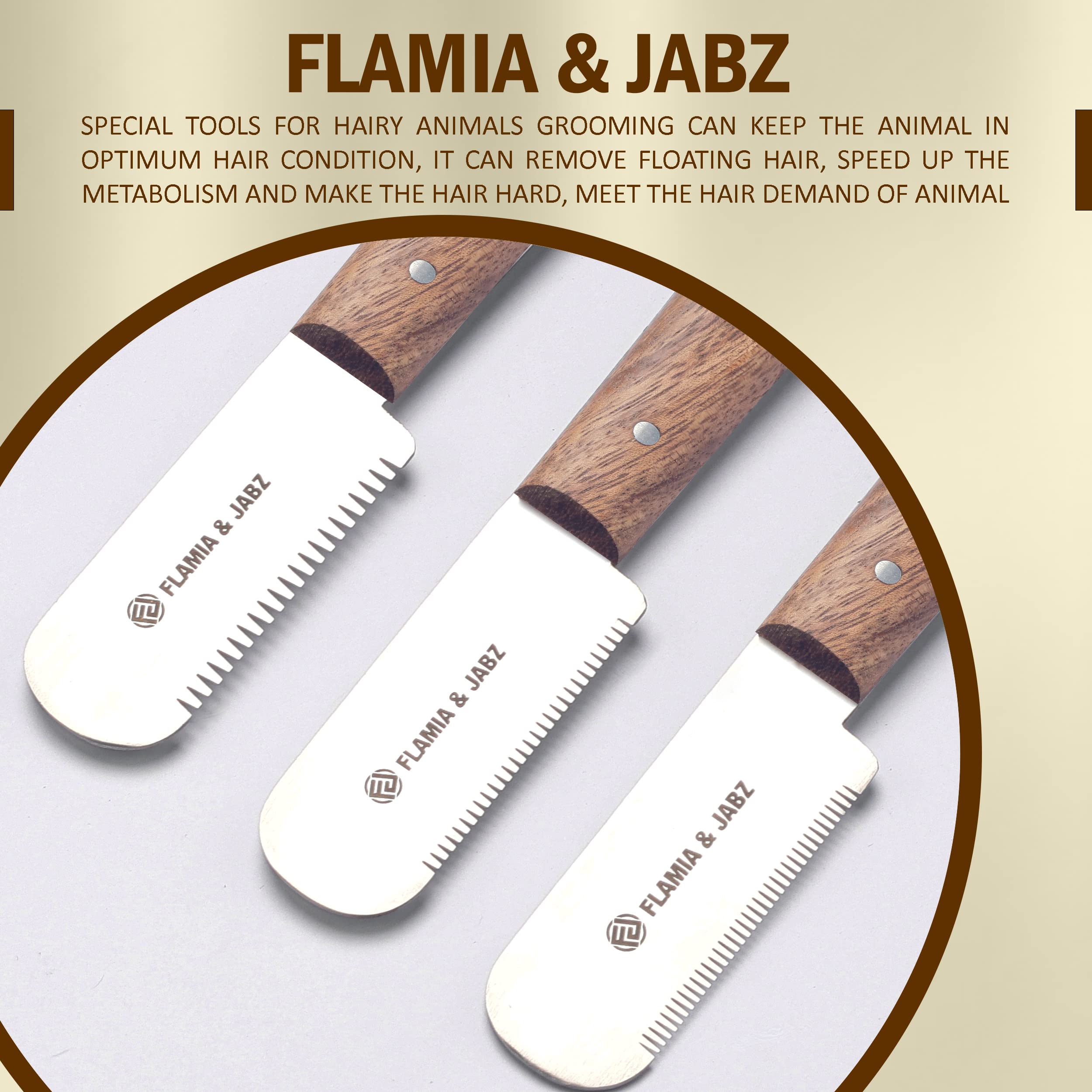 Cuchillo deslanado profesional Flamia JABZ, mango de palo rosa para mayor control.