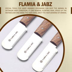 Cuchillo deslanado profesional Flamia JABZ, mango de palo rosa para mayor control.