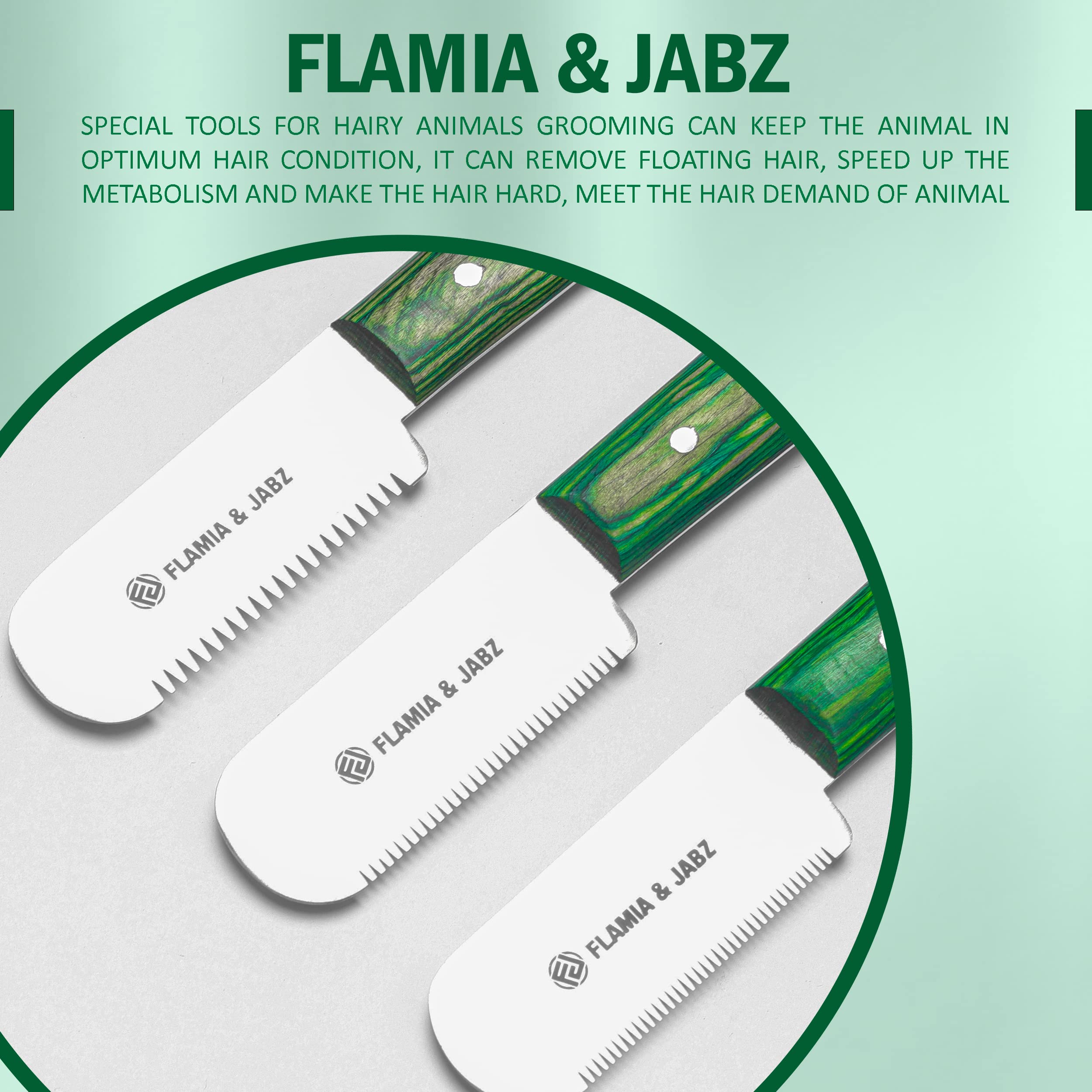 FLAMIA Y JABZ cuchillo desbaste en acero inoxidable para perros.