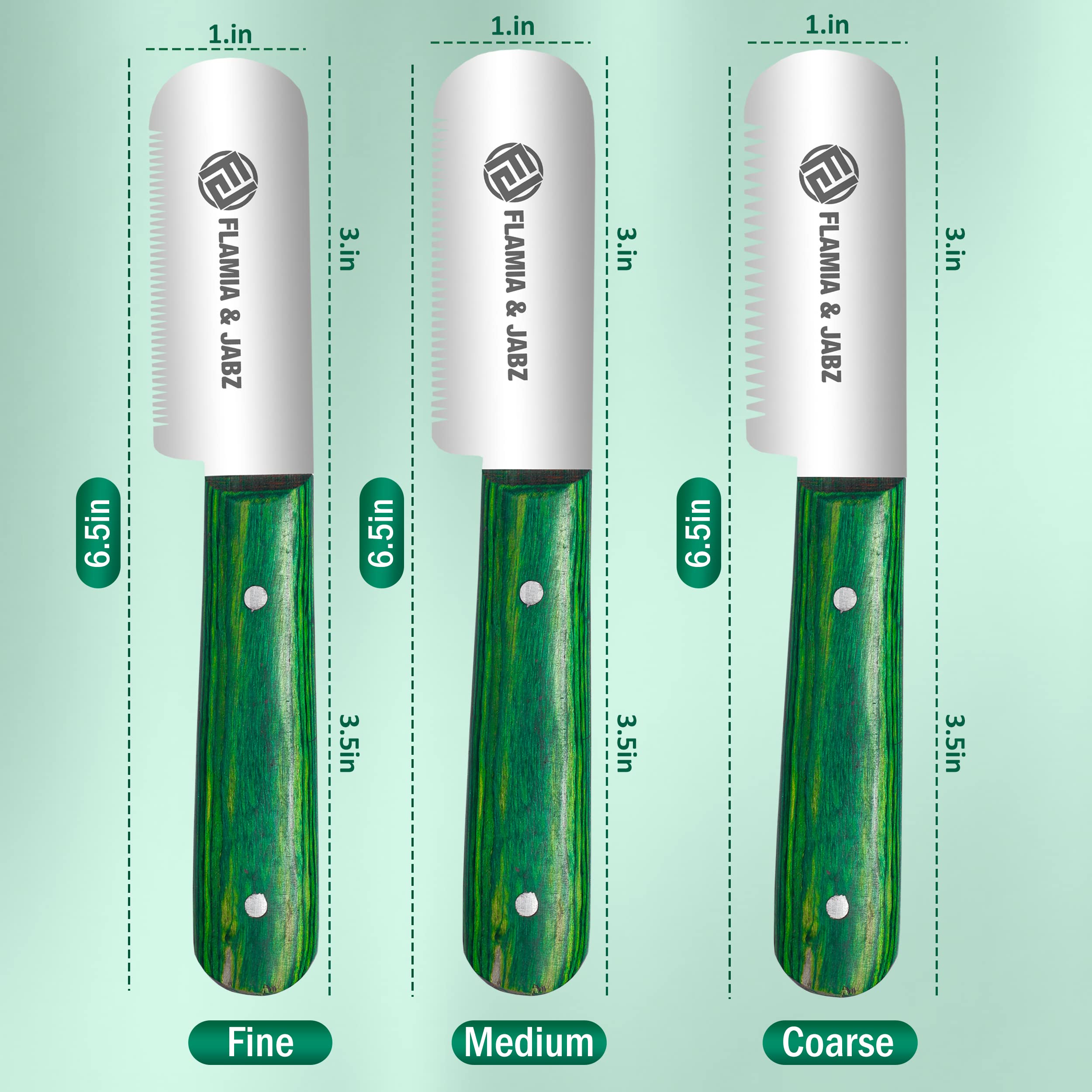 FLAMIA Y JABZ cuchillo desbaste conjunto tres verde para uso profesional.