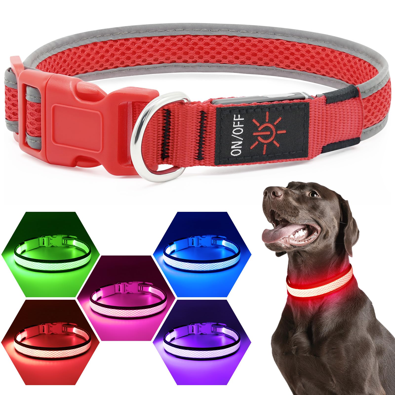 Collar Flashseen LED cargando por USB, evita baterías.