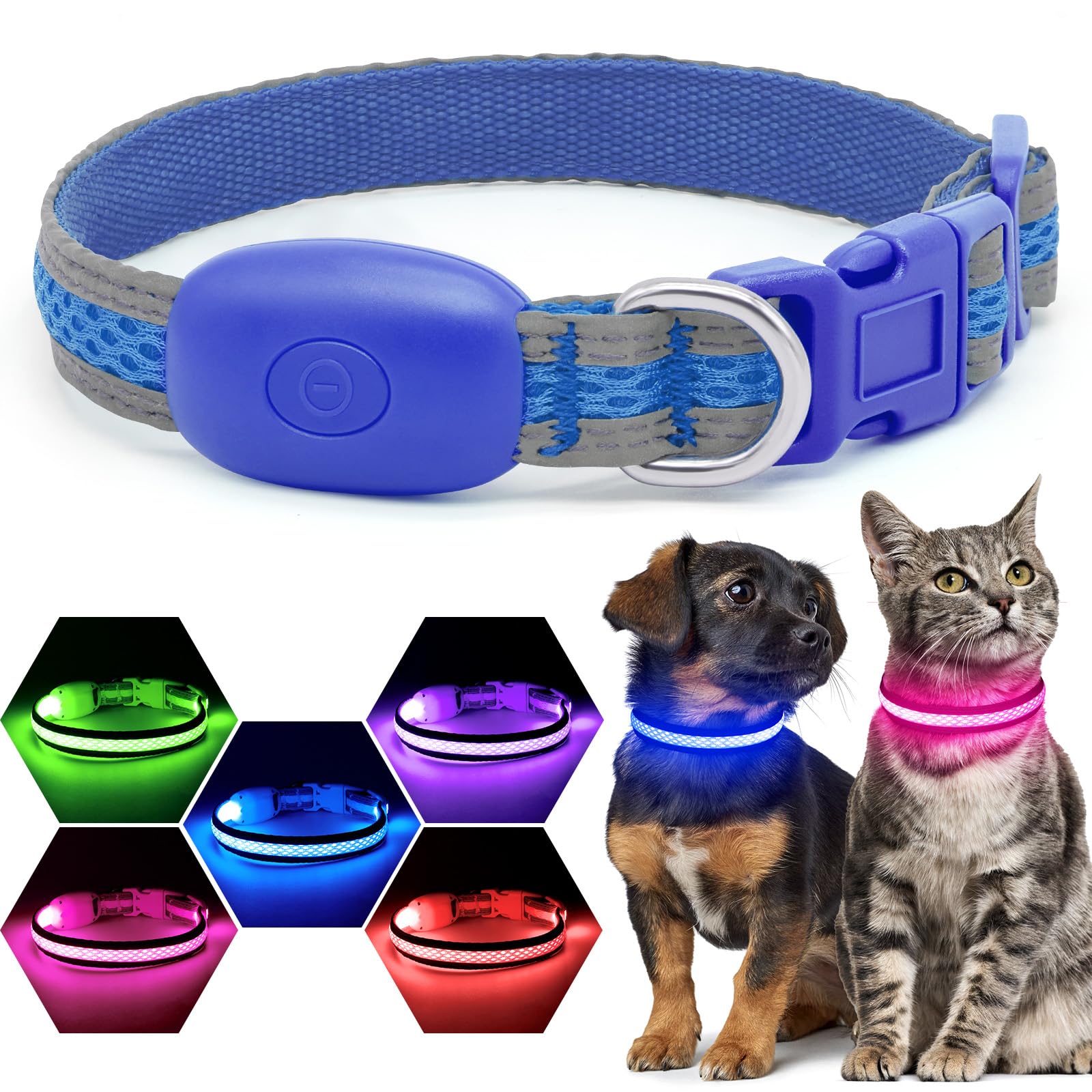 Flashseen collar LED para perros azul XS, alta visibilidad nocturna