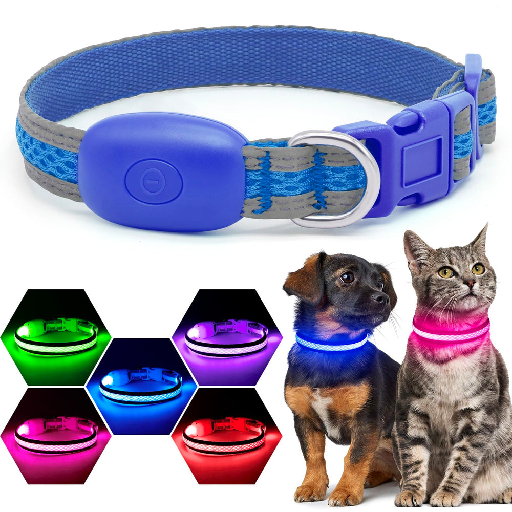 Flashseen collar LED para perros azul XS, alta visibilidad nocturna