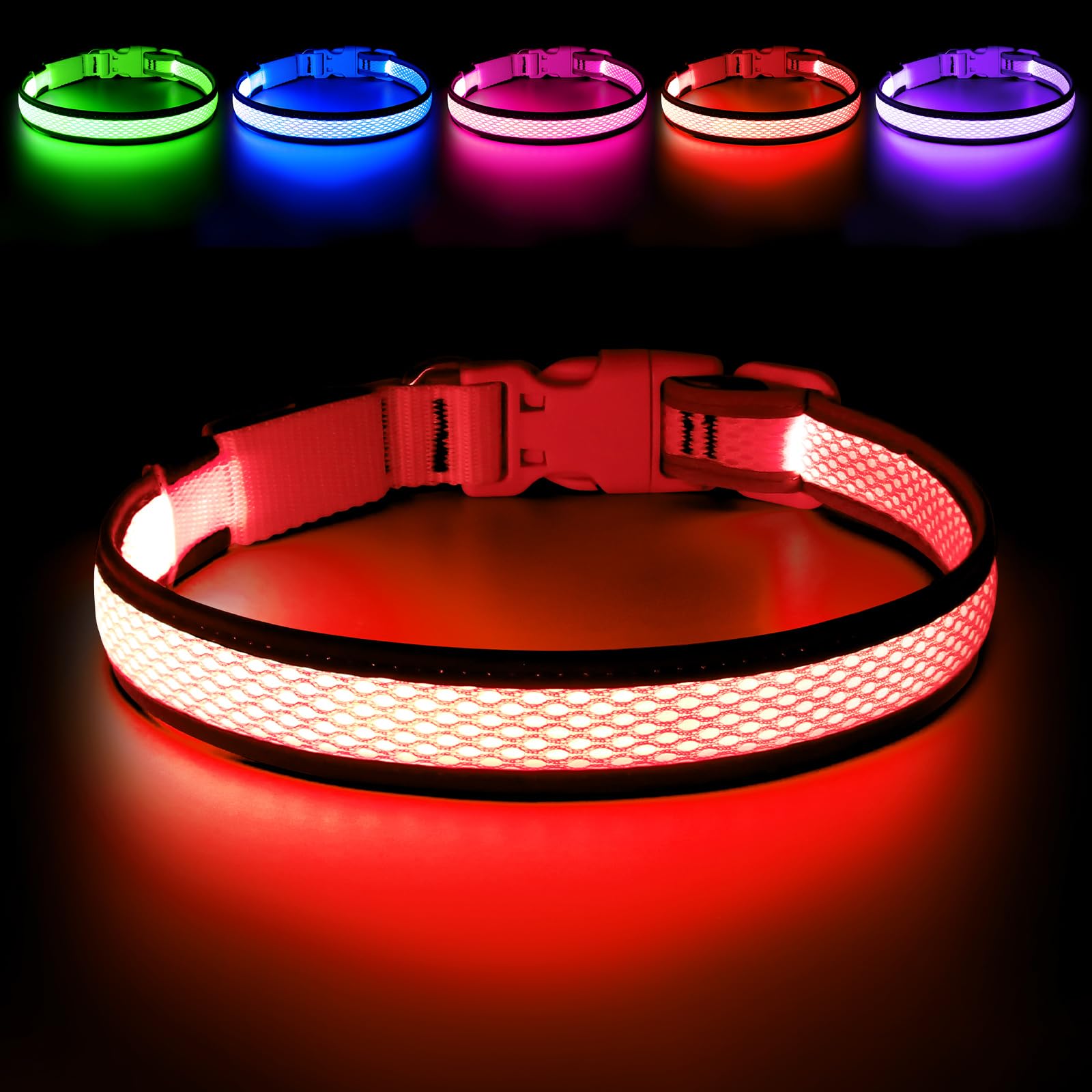 Collar LED Flashseen para perro en la noche, alta visibilidad.