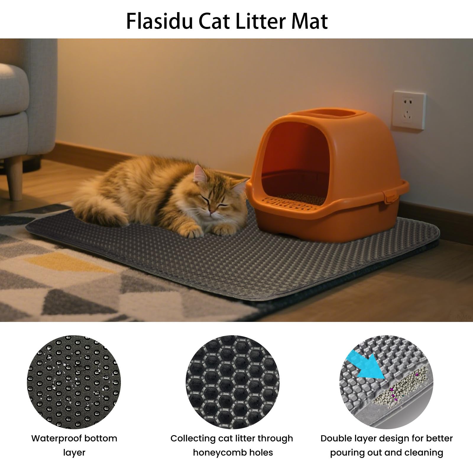 Flasidu mat-litter-doble-capa filtrado superior facilita limpieza de residuos