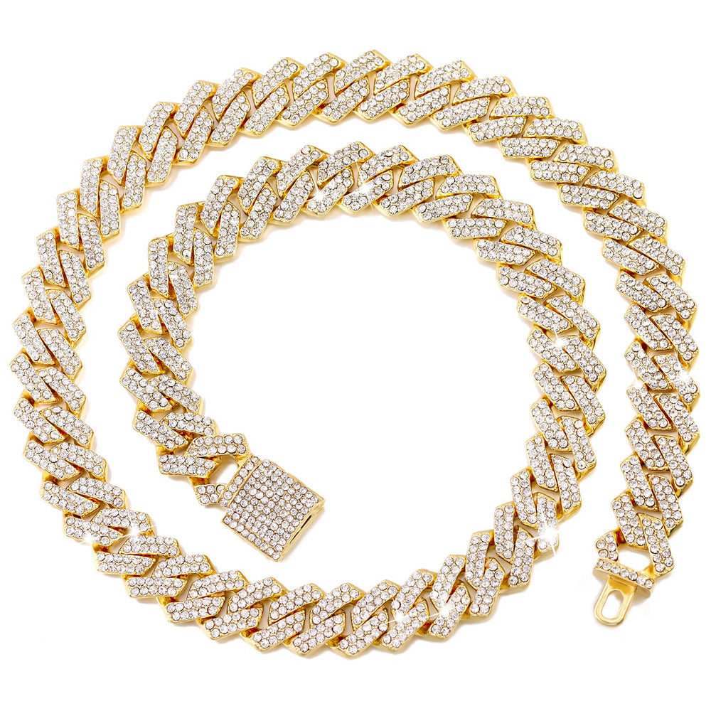 Flatfoosie collar-cadena cubana oro, 14mm, 18pulg, cierre seguro para paseos diarios