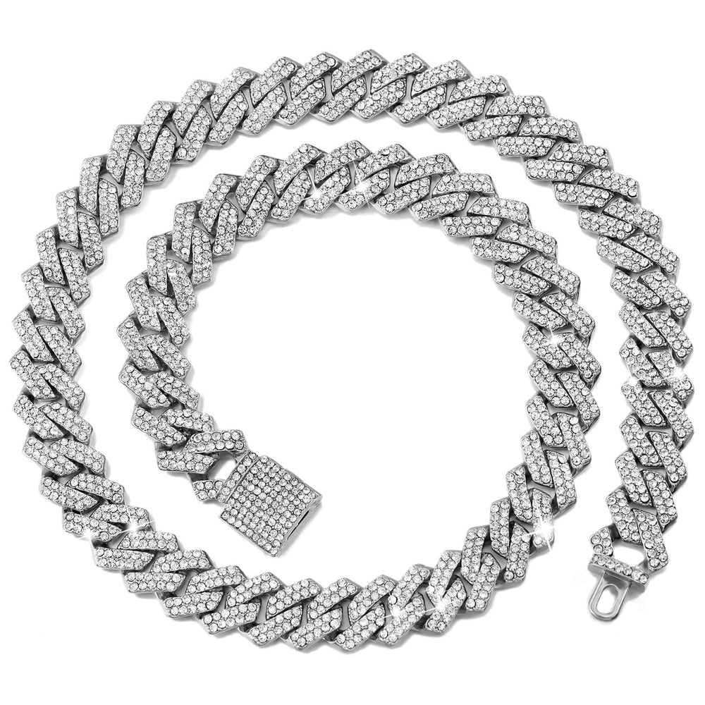 Flatfoosie collar cadena cubano plata 20 pulgadas, estilo elegante para paseos diarios.