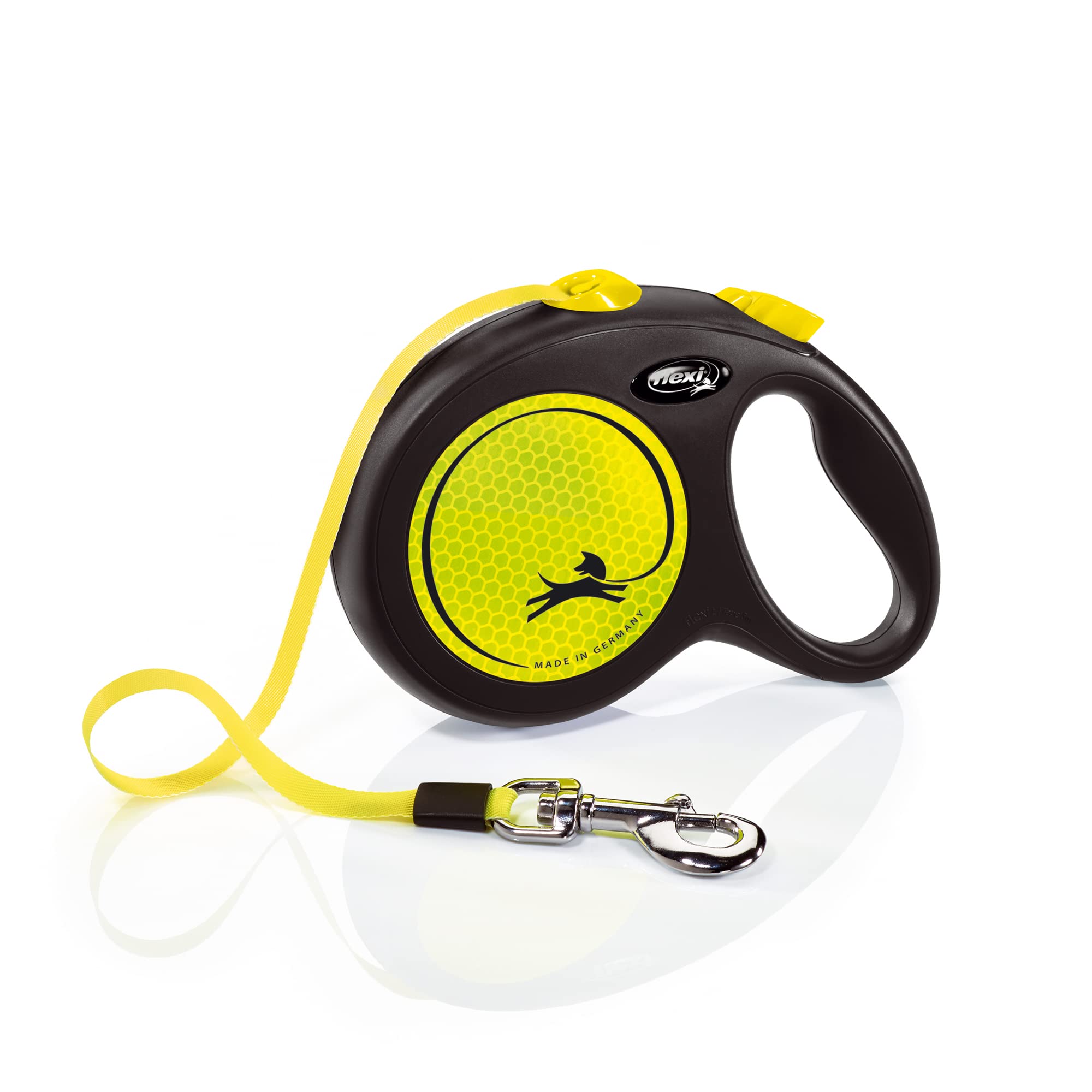 FLEXI correa retráctil neon para perros grandes, lista para paseos.